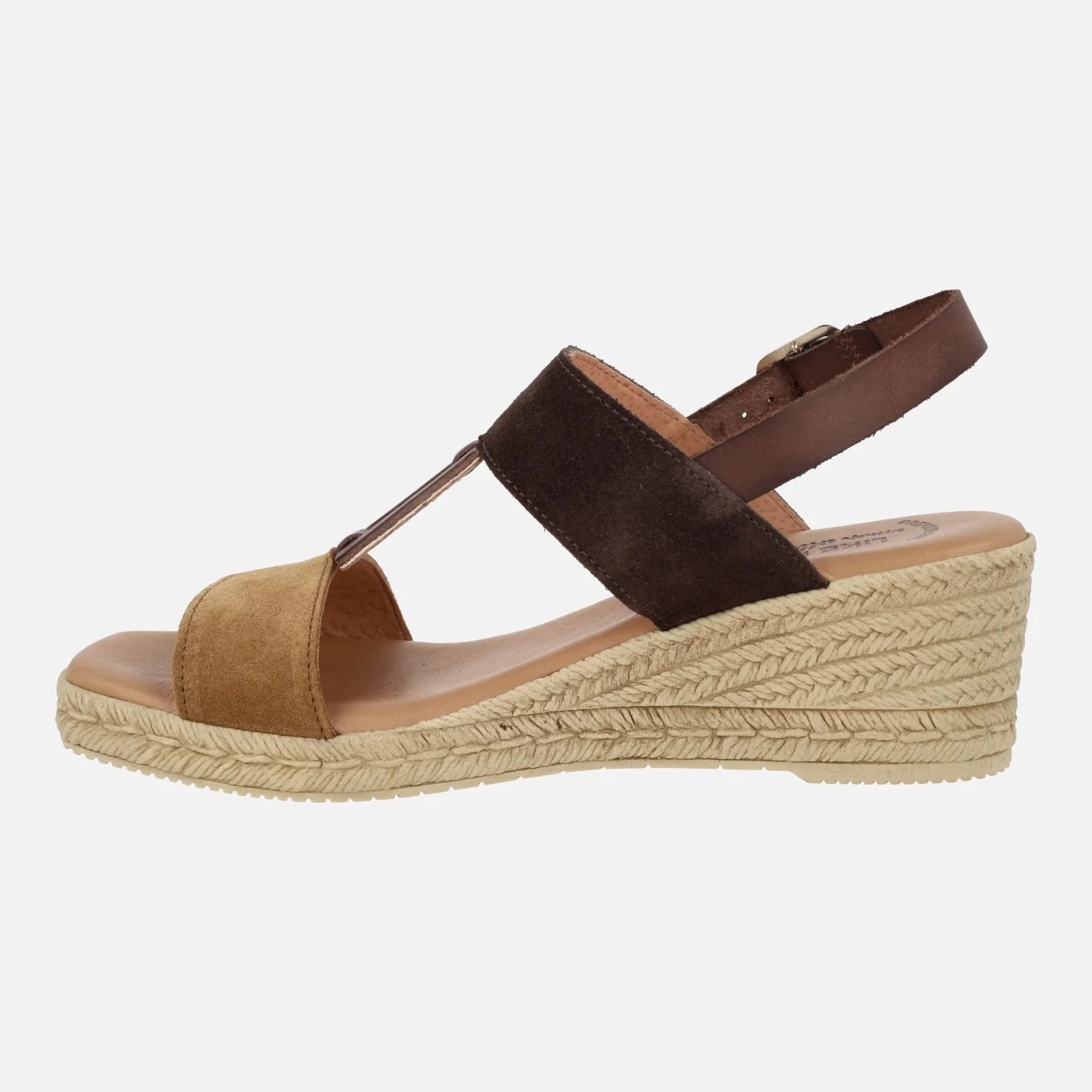 Sandalias de serraje en combinado de marrones con cuña imitando rafia - Image 3