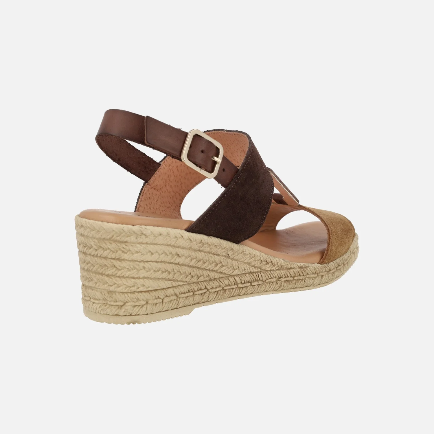 Sandalias de serraje en combinado de marrones con cuña imitando rafia - Image 4