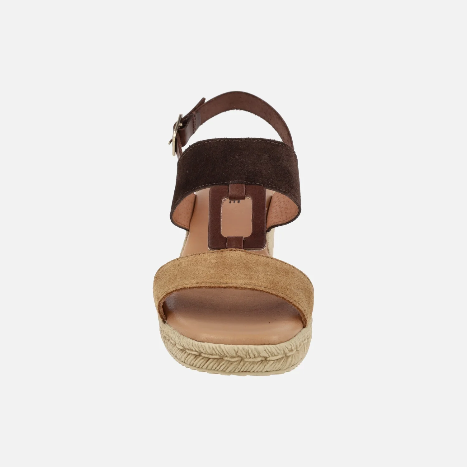Sandalias de serraje en combinado de marrones con cuña imitando rafia - Image 5