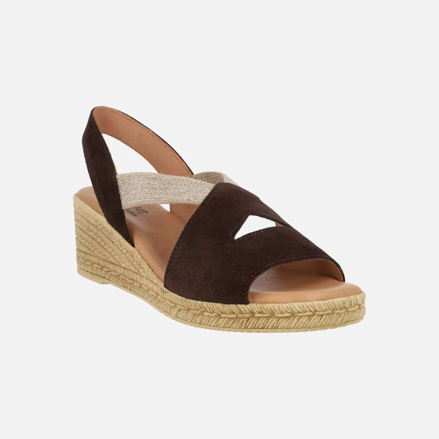 Sandalias de serraje marrón chocolate con cuña y elásticos - Image 2