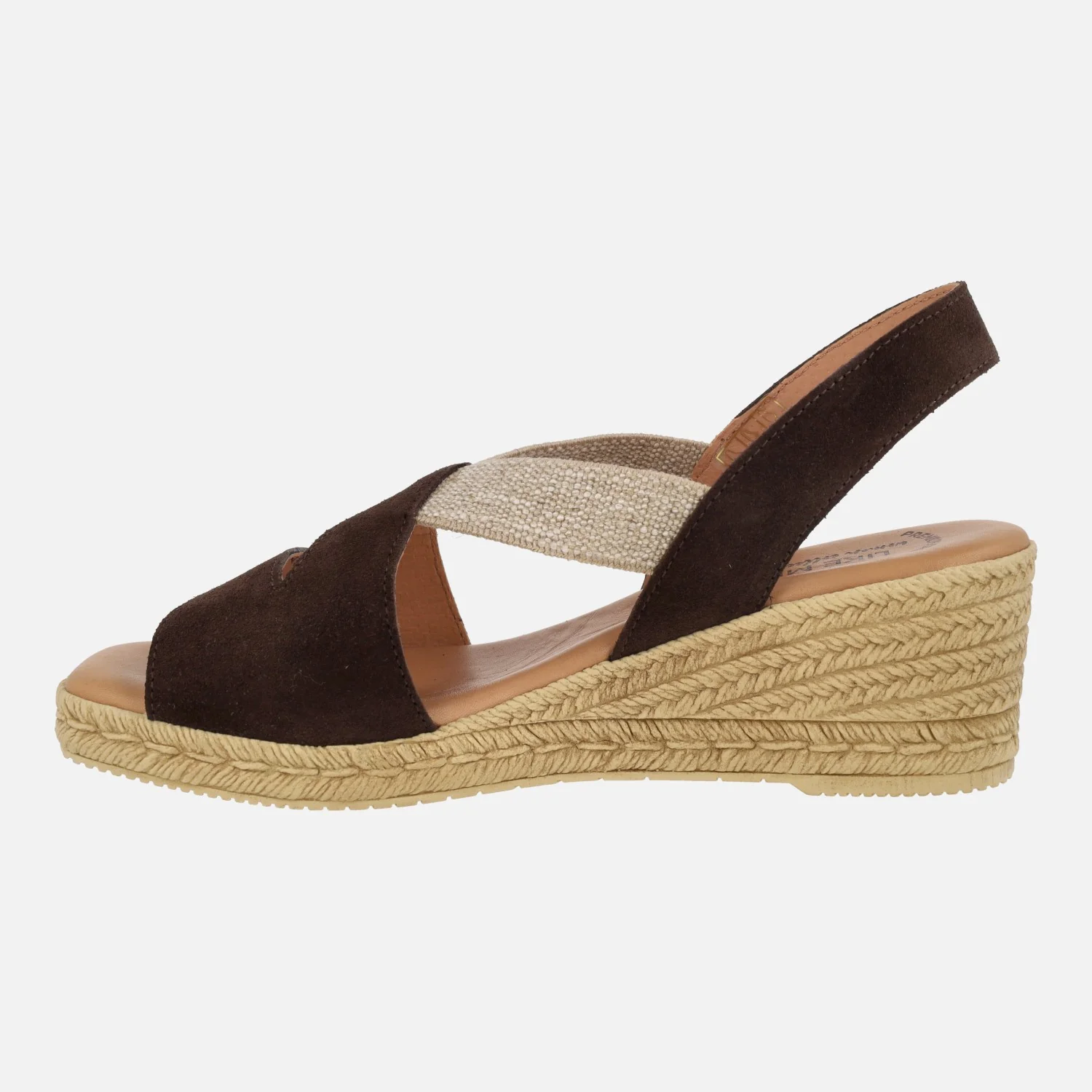 Sandalias de serraje marrón chocolate con cuña y elásticos - Image 3