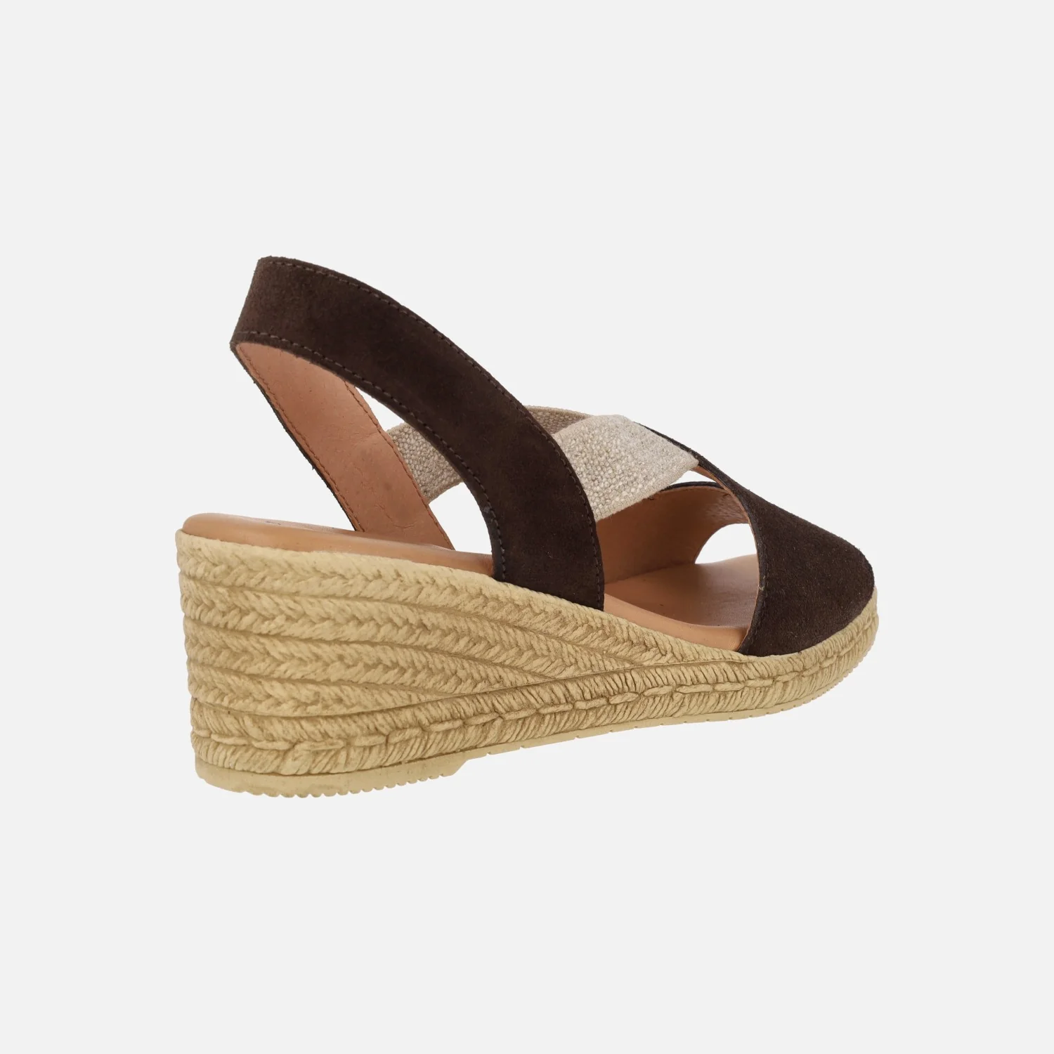 Sandalias de serraje marrón chocolate con cuña y elásticos - Image 4