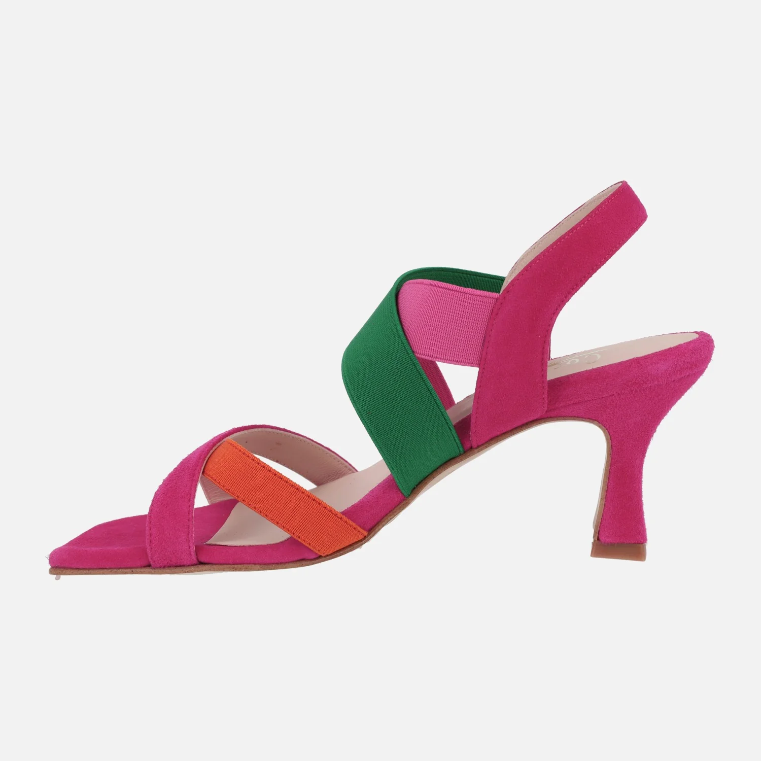 Sandalias de tacón con tiras multimaterial en combinado fucsia - Image 3