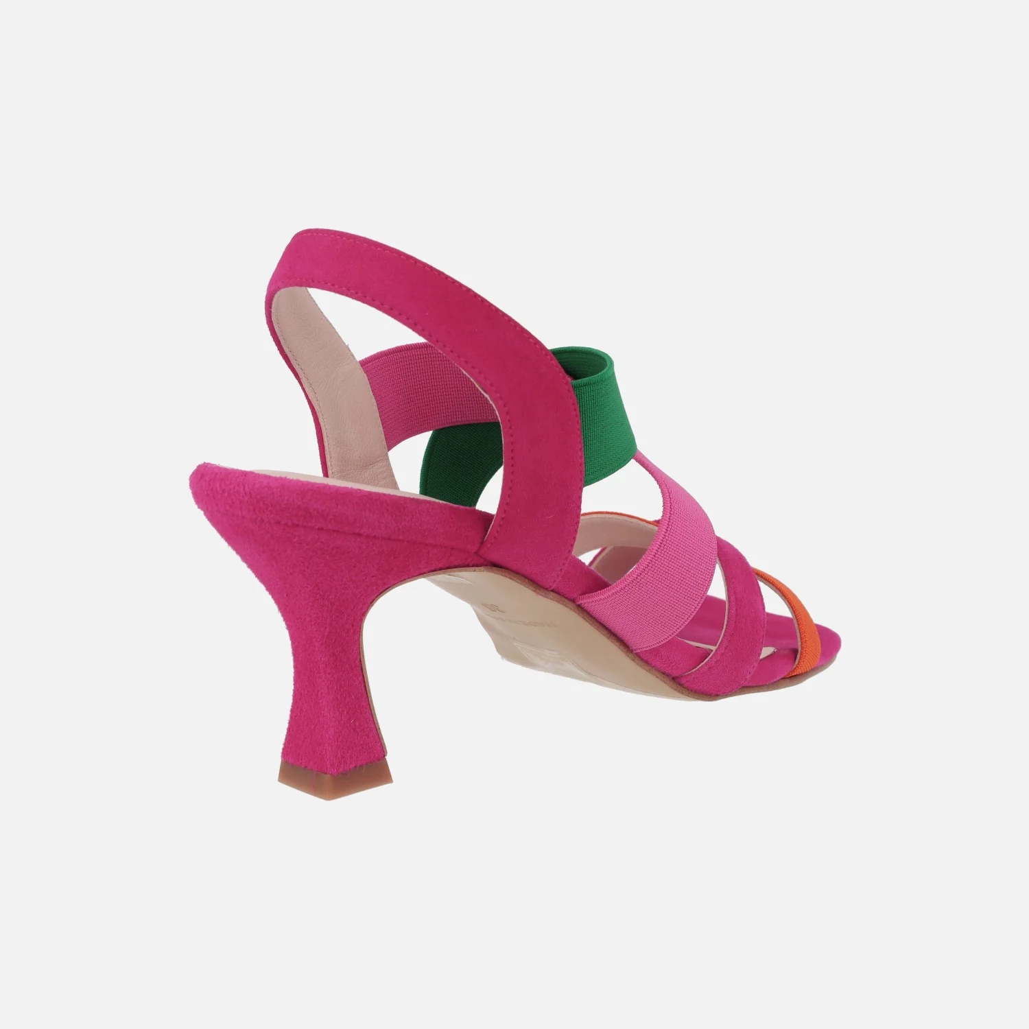 Sandalias de tacón con tiras multimaterial en combinado fucsia - Image 4