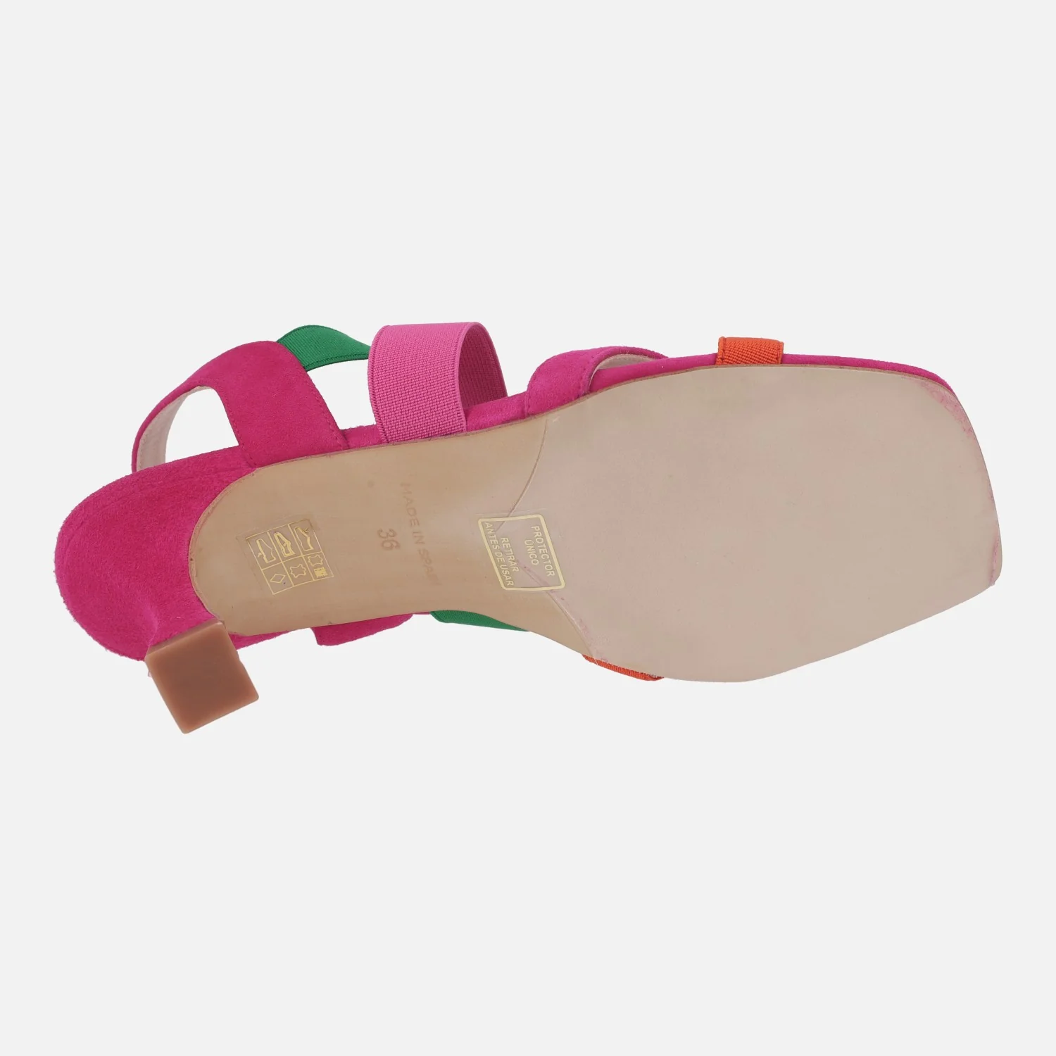 Sandalias de tacón con tiras multimaterial en combinado fucsia - Image 5