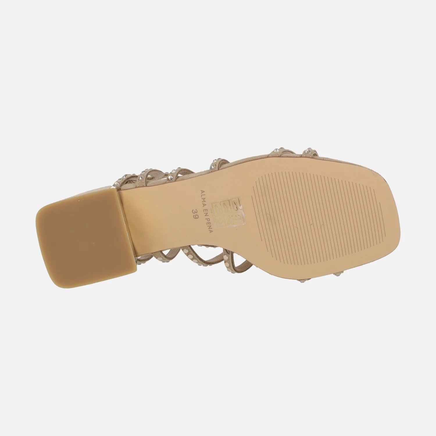 Sandalias de tacón en ante beige con detalles de strass - Image 6