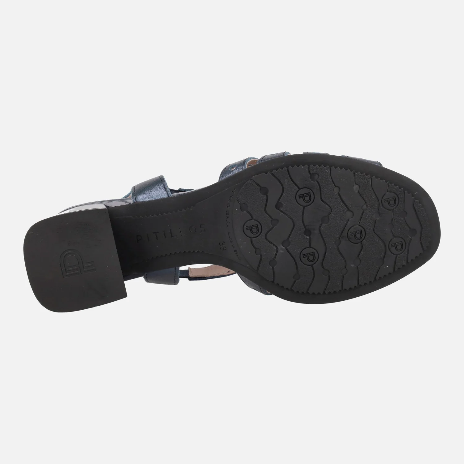 Sandalias de tacón en piel metalizada azul marino - Image 6