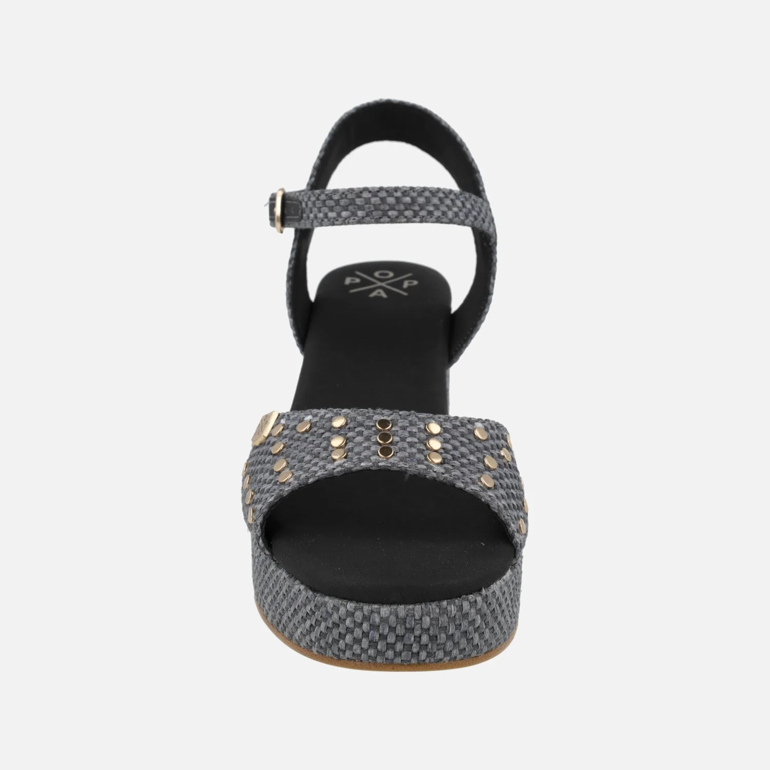 Sandalias de tacón en rafia negra con tachas doradas Daira - Image 5