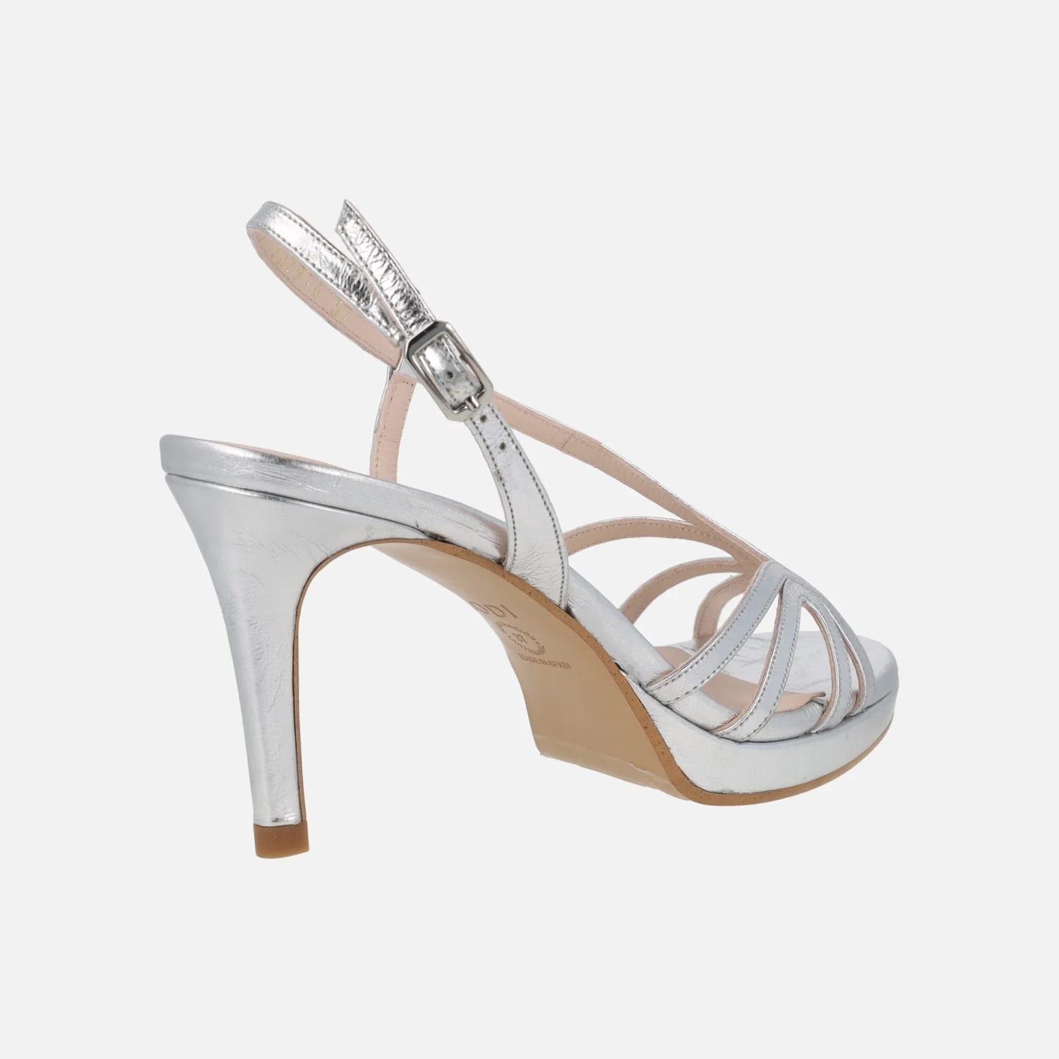 Sandalias de tacón Lodin en piel metalizada plata - Image 4
