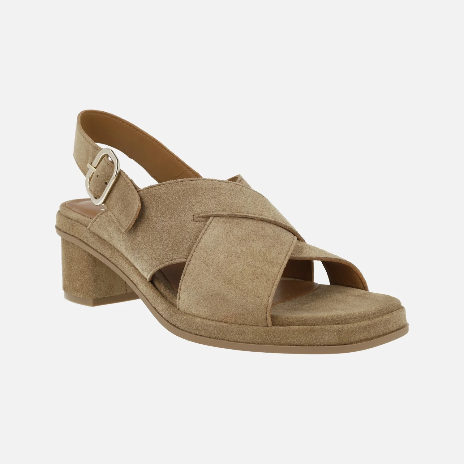 Sandalias de tacón Sena con tiras cruzadas en serraje marrón - Image 2