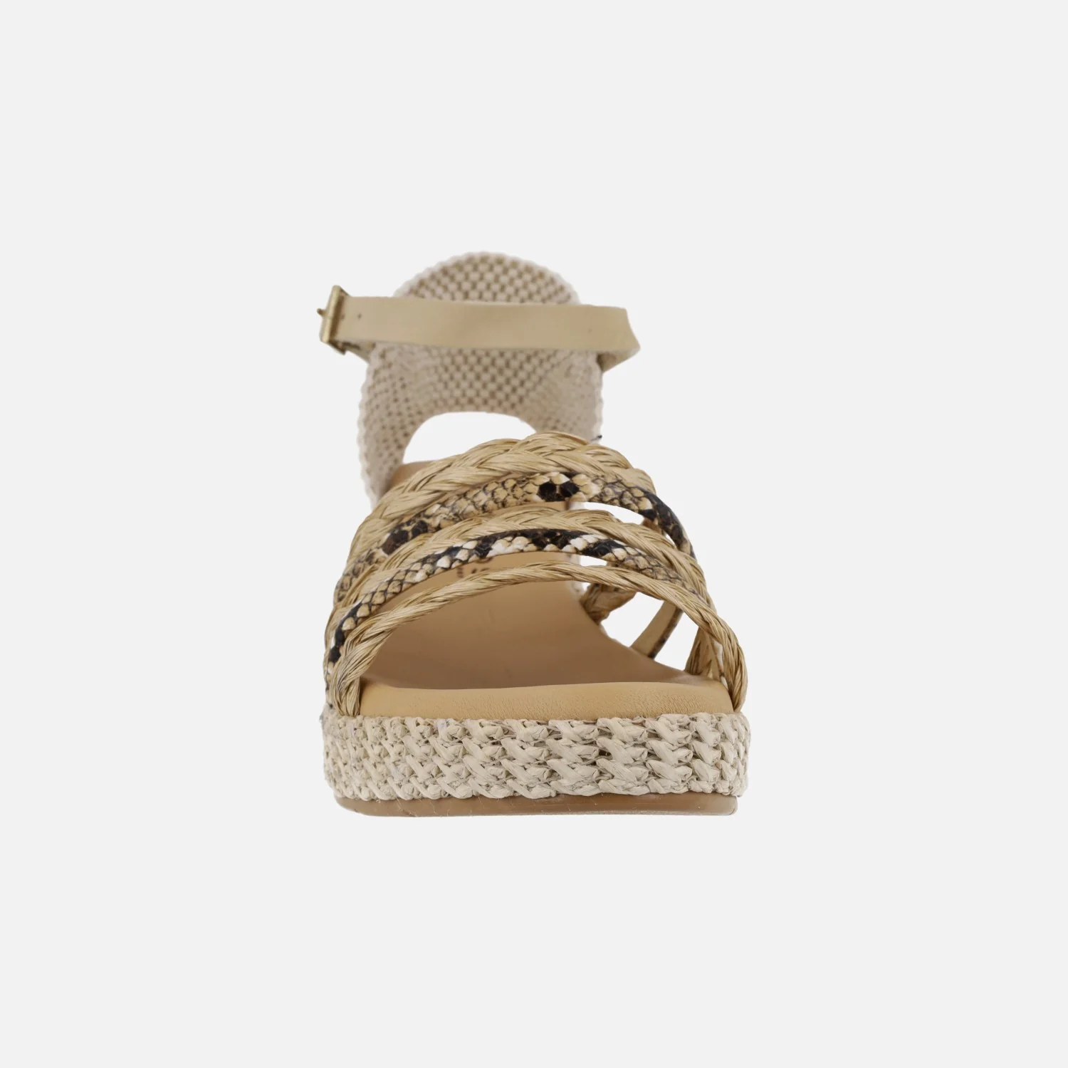 Sandalias de tiras combinadas con pulsera al tobillo y cuña de rafia - Image 4