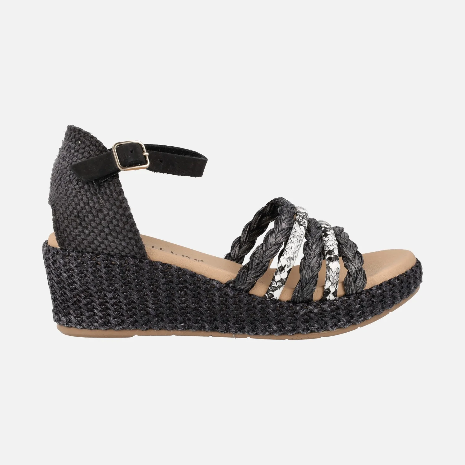 Sandalias de tiras combinadas con pulsera al tobillo y cuña de rafia - Image 7