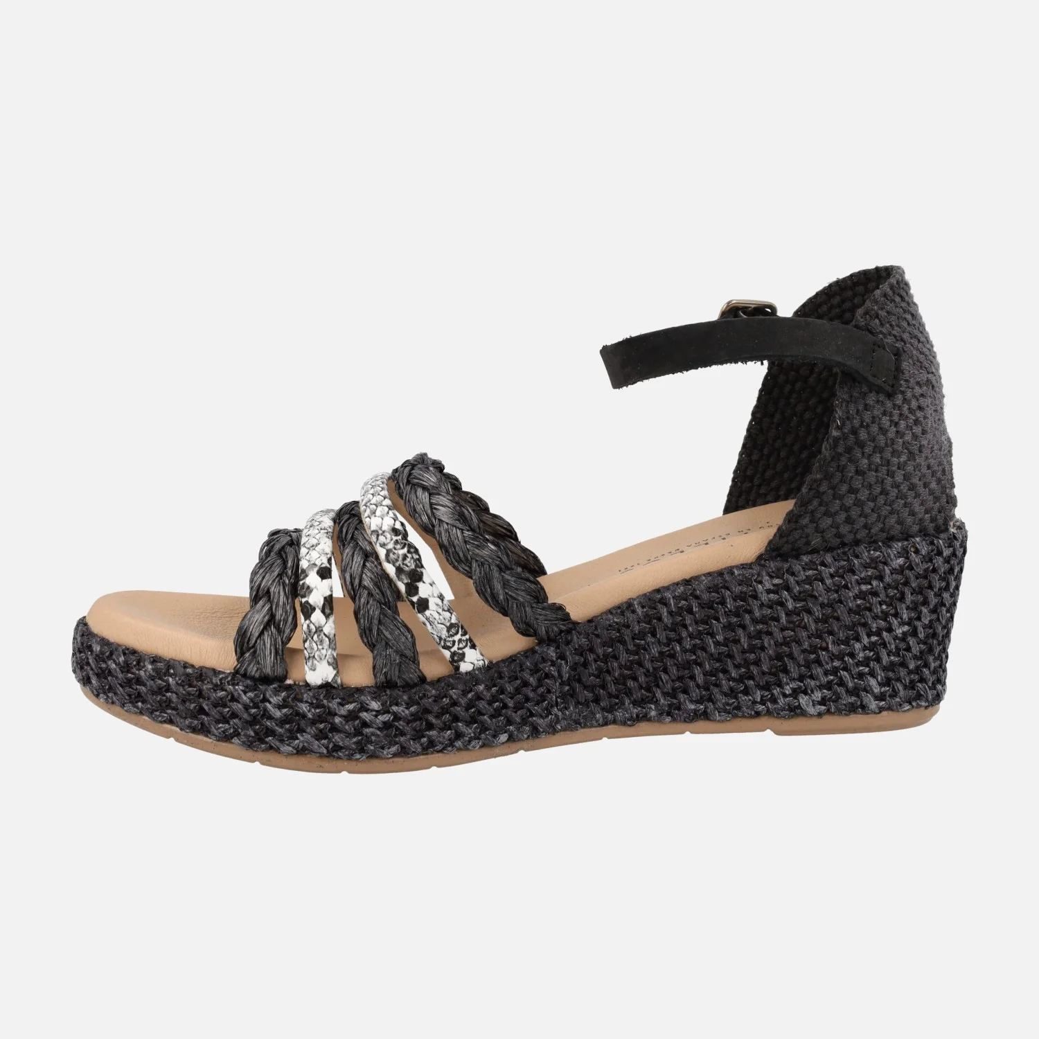 Sandalias de tiras combinadas con pulsera al tobillo y cuña de rafia - Image 9