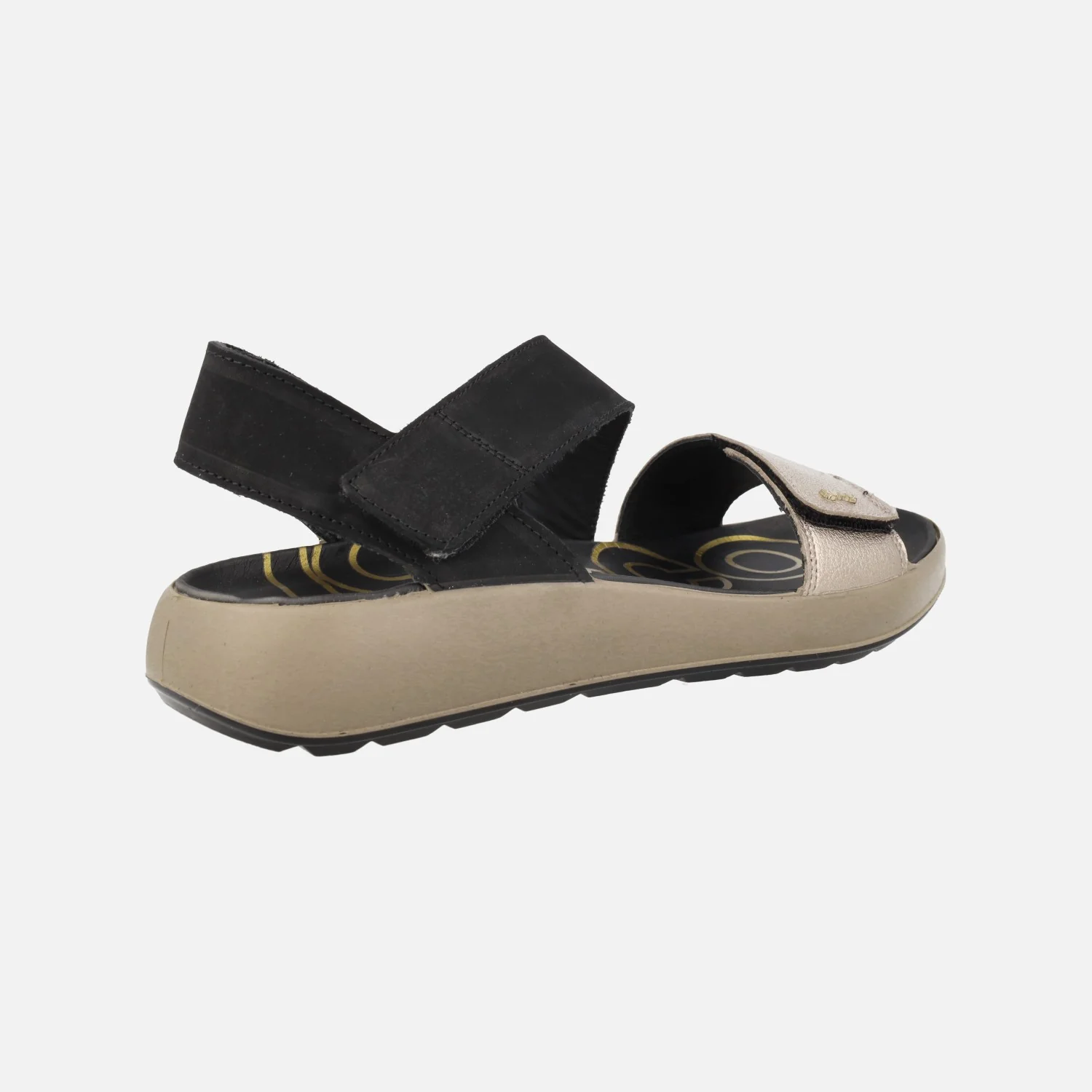 Sandalias de tiras con cierre de velcro en combinado negro y oro - Image 3