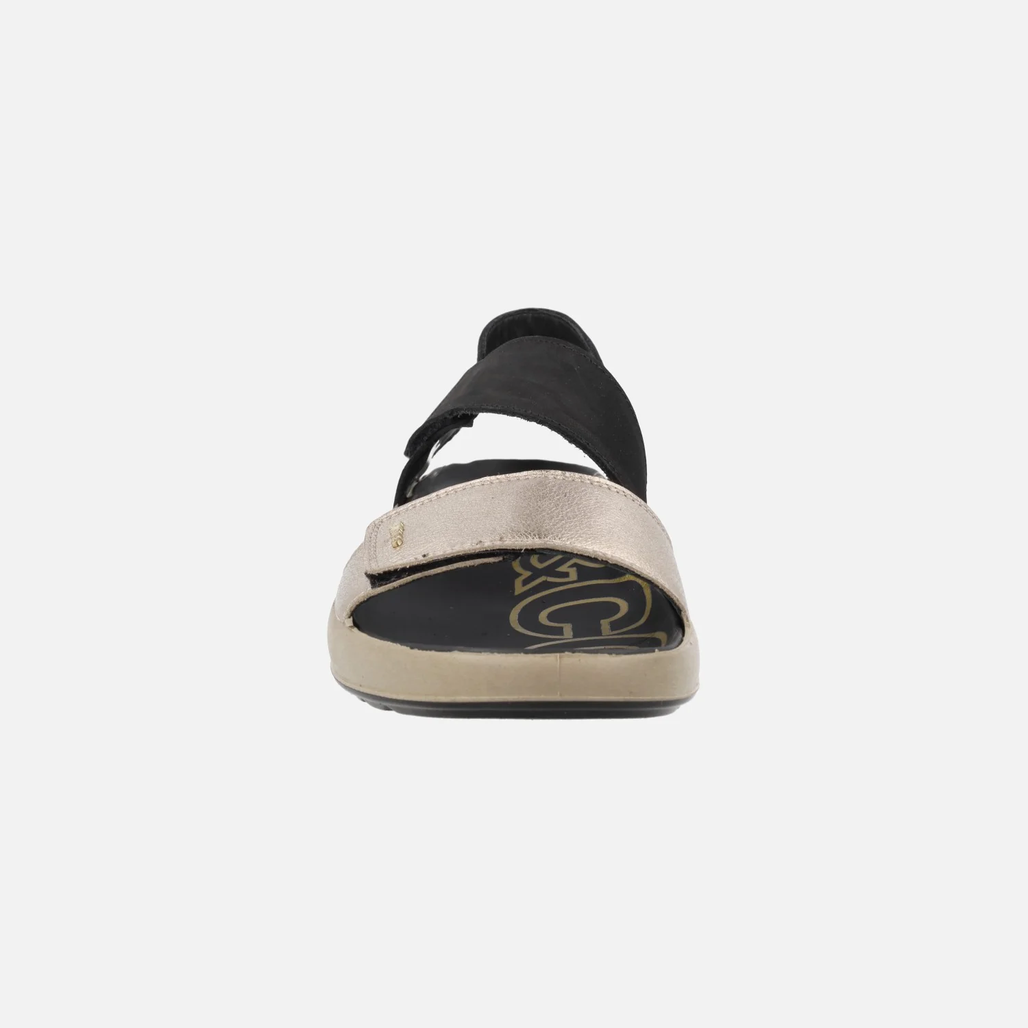 Sandalias de tiras con cierre de velcro en combinado negro y oro - Image 5