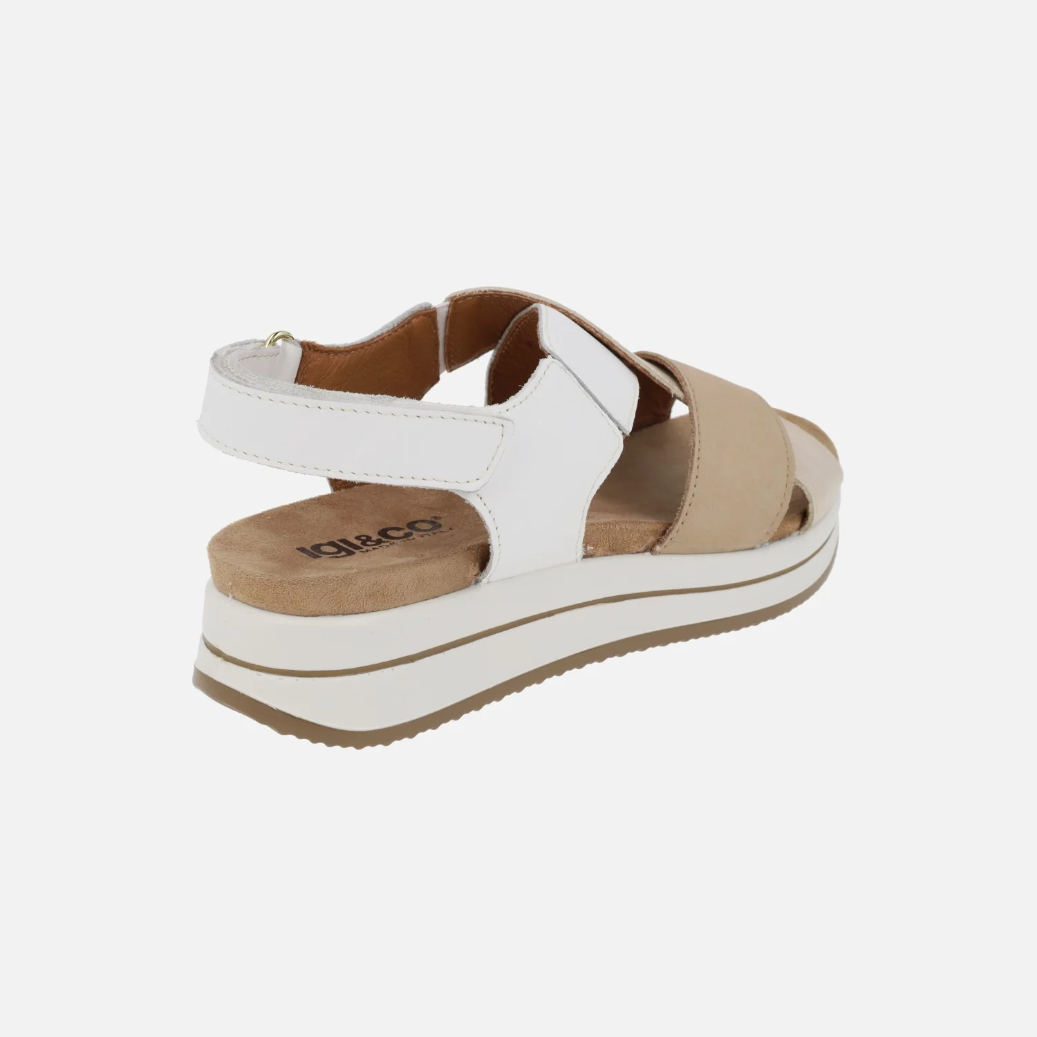 Sandalias de tiras cruzadas en beige y blanco con cierre de velcro - Image 3
