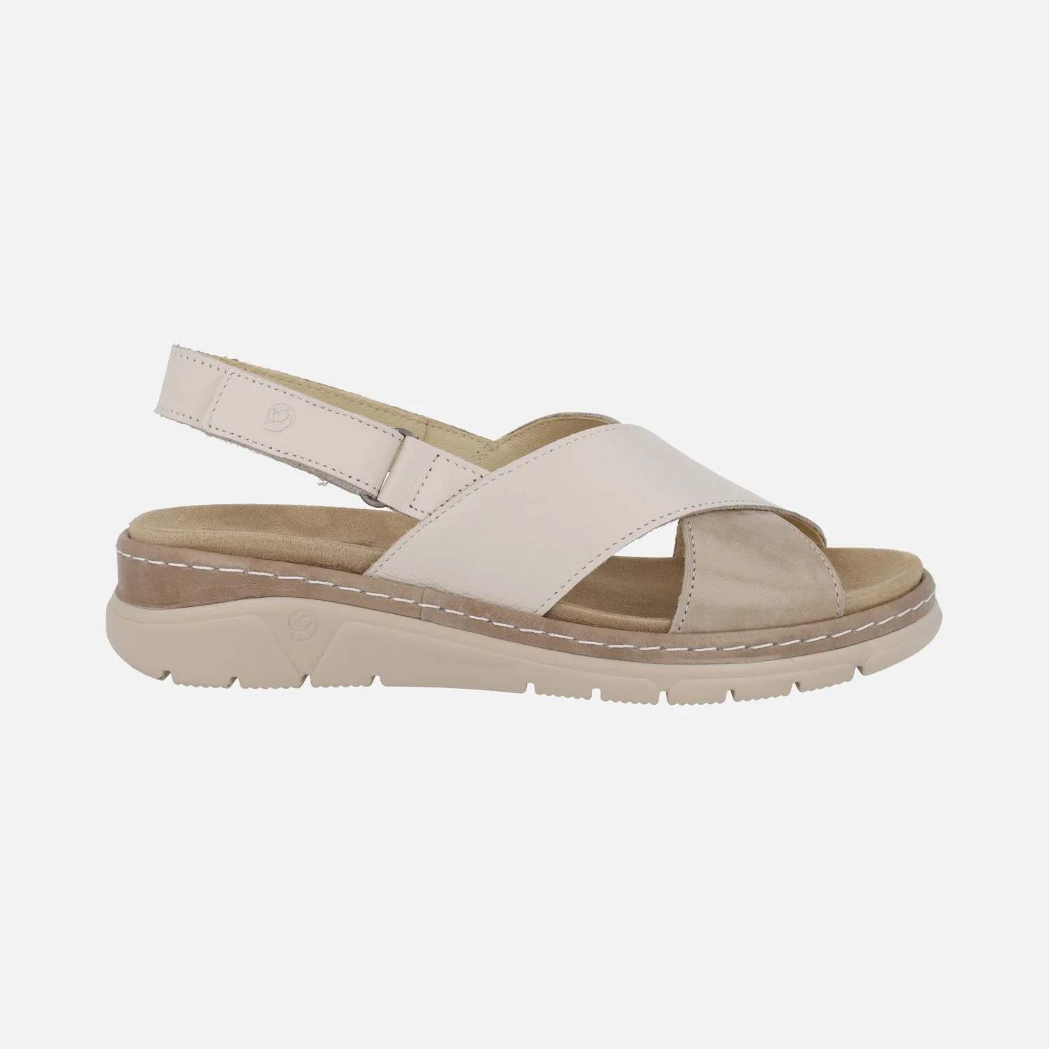 Sandalias de tiras cruzadas en combinado beige con tira de velcro al talón