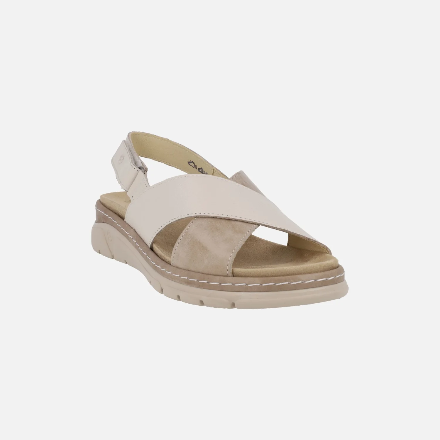 Sandalias de tiras cruzadas en combinado beige con tira de velcro al talón - Image 2
