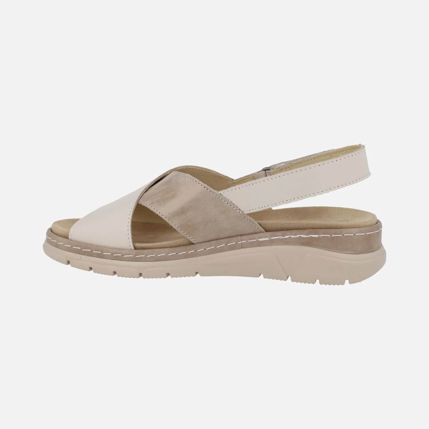 Sandalias de tiras cruzadas en combinado beige con tira de velcro al talón - Image 3