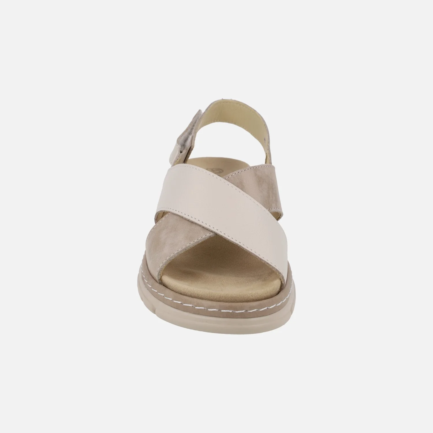 Sandalias de tiras cruzadas en combinado beige con tira de velcro al talón - Image 5