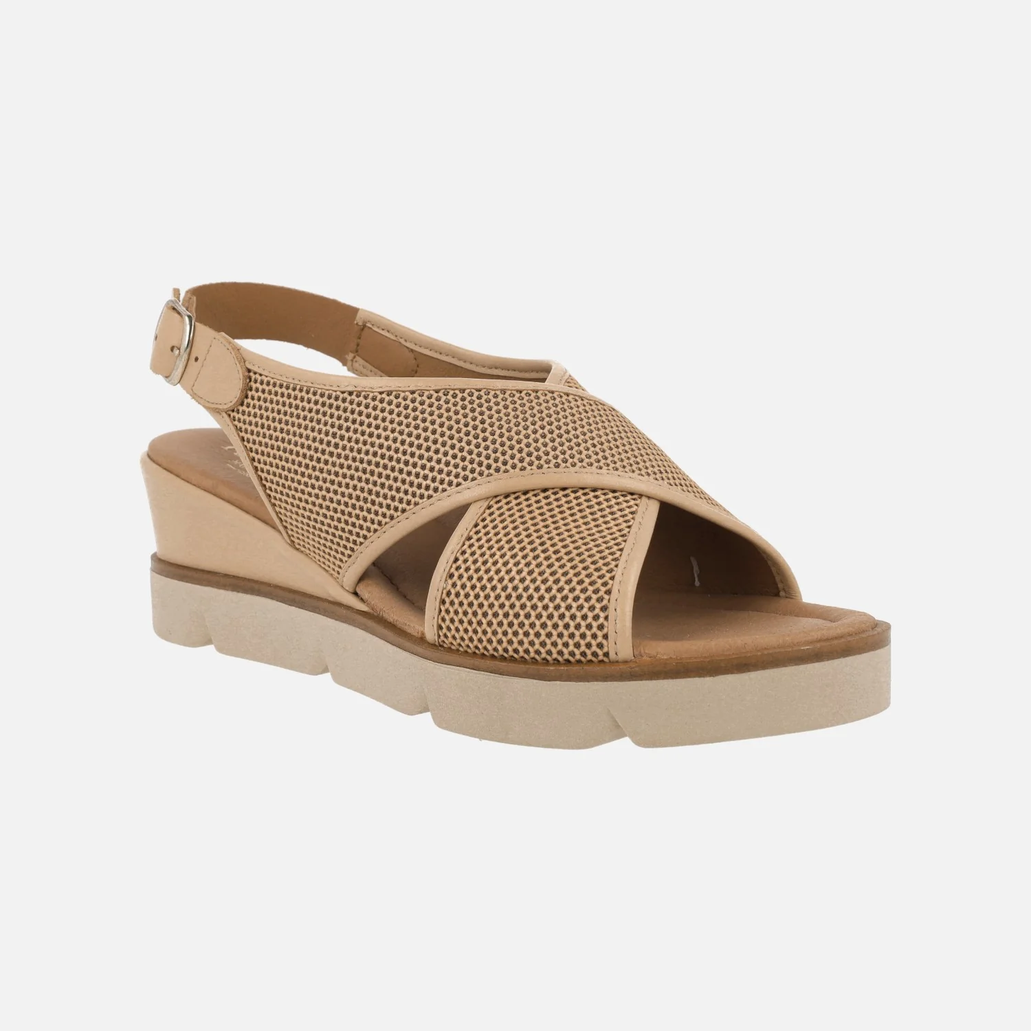 Sandalias de tiras cruzadas en piel y tejido rejilla - Image 2