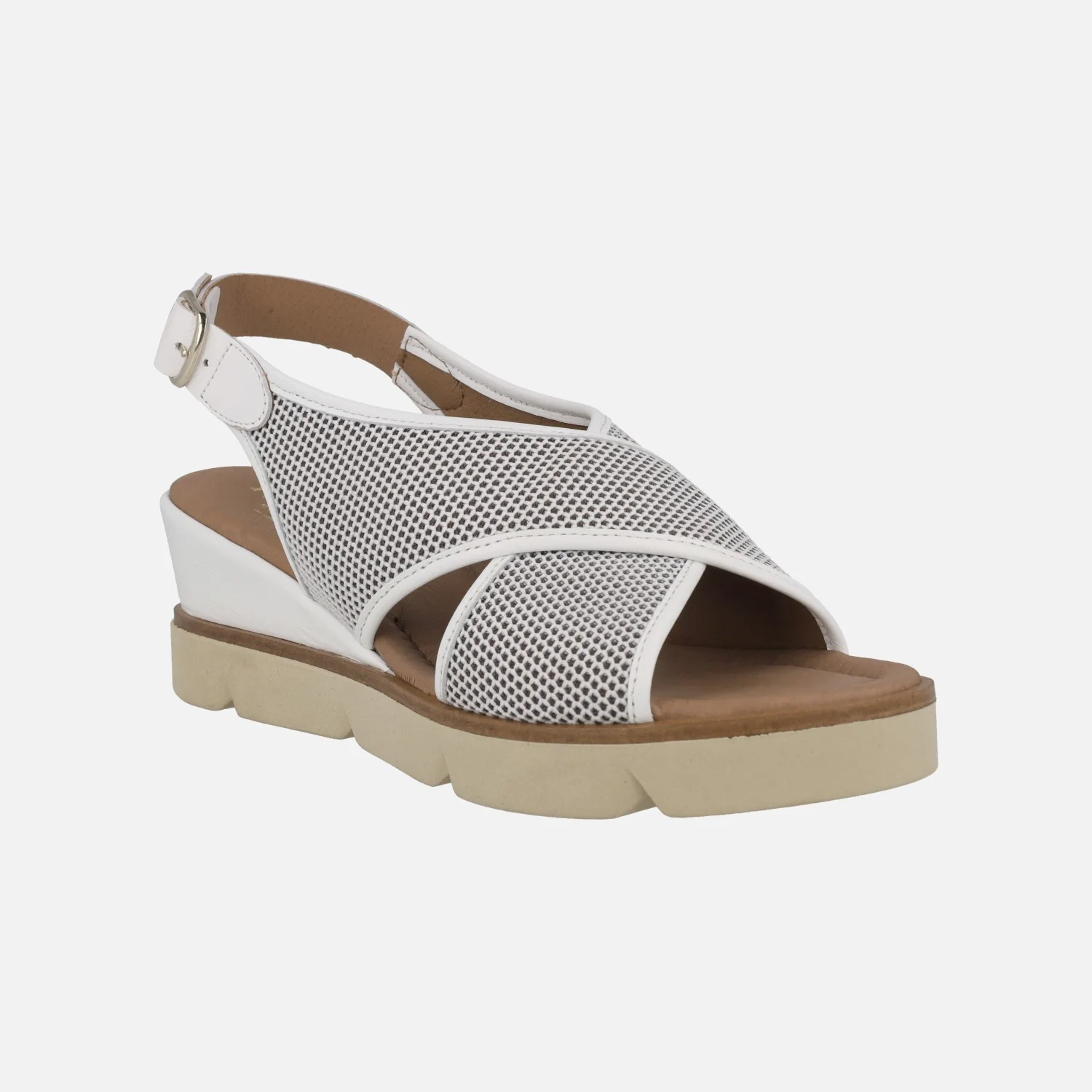Sandalias de tiras cruzadas en piel y tejido rejilla - Image 7