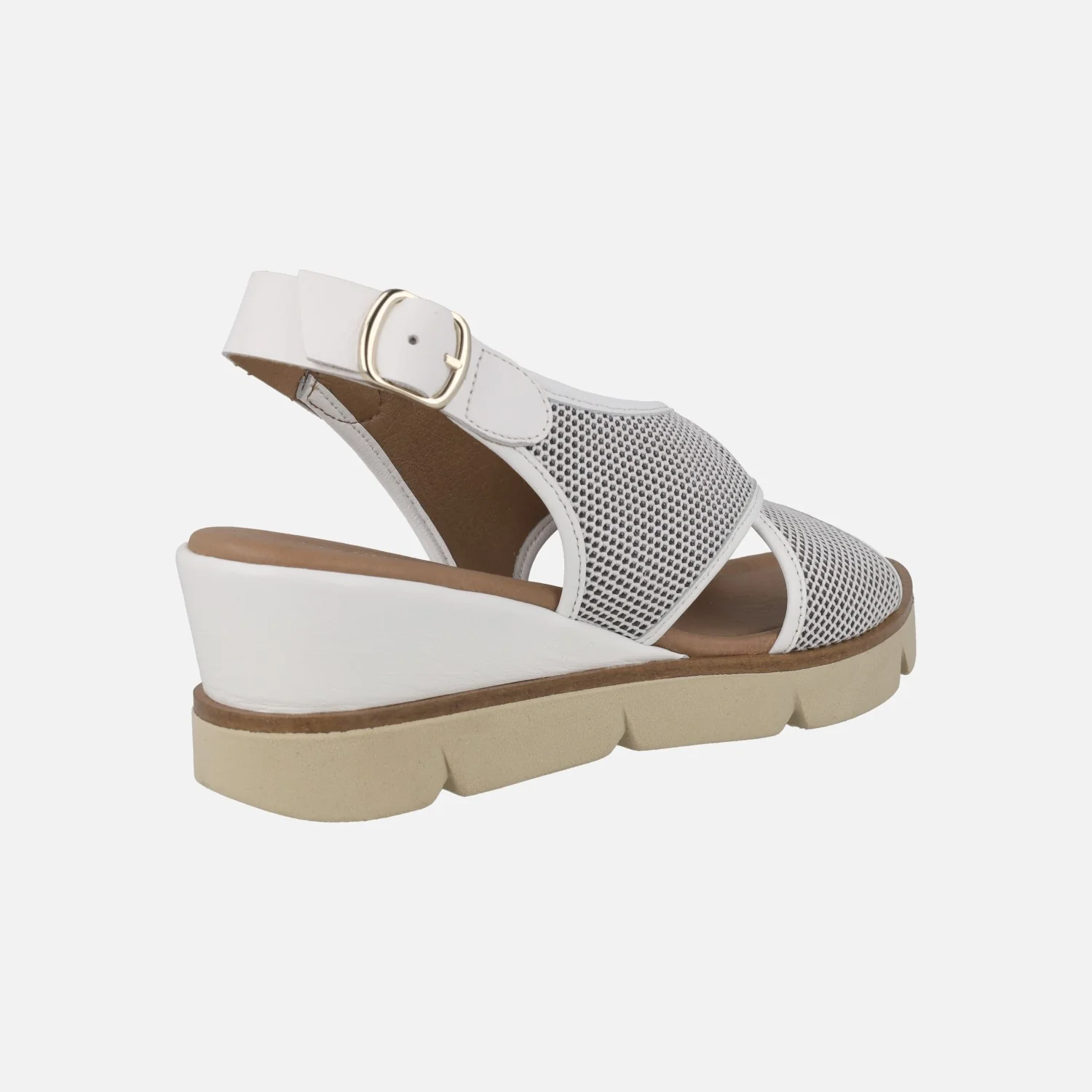 Sandalias de tiras cruzadas en piel y tejido rejilla - Image 9