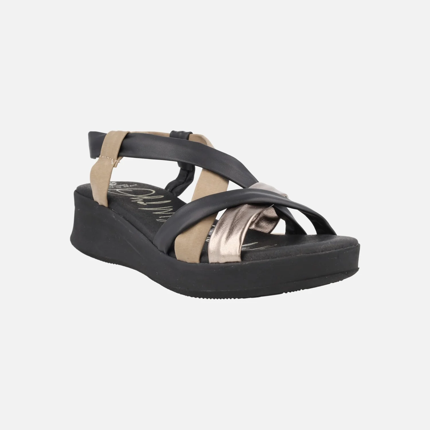 Sandalias de tiras de piel combinadas y cuña baja - Image 2