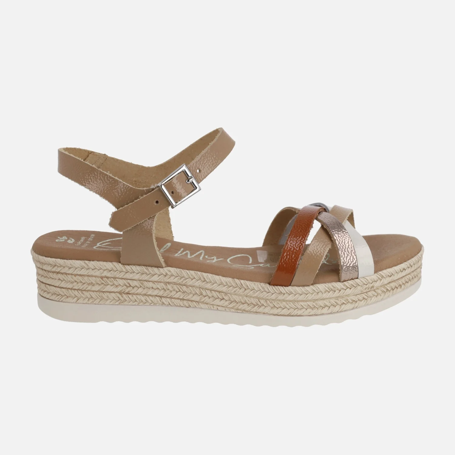 Sandalias de tiras en piel charol con plataforma