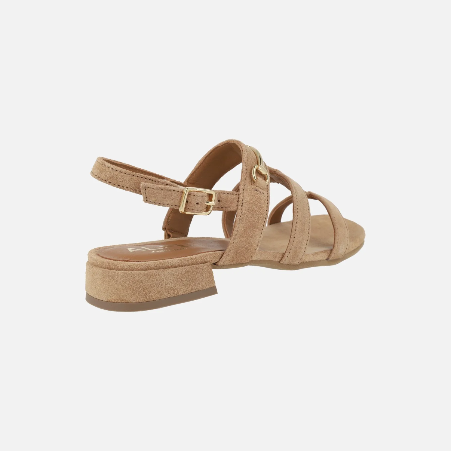 Sandalias de tiras en serraje camel Amalfi con adorno metálico - Image 4