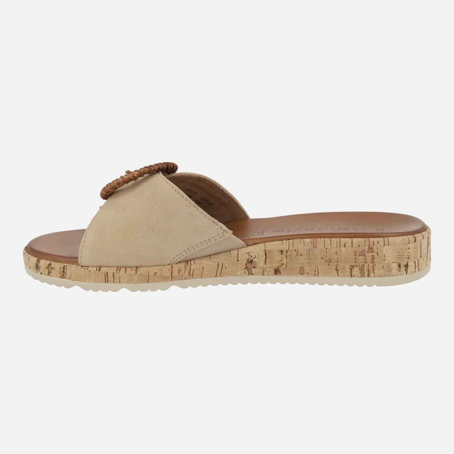Sandalias en ante beige con hebilla circular efecto rafia - Image 3