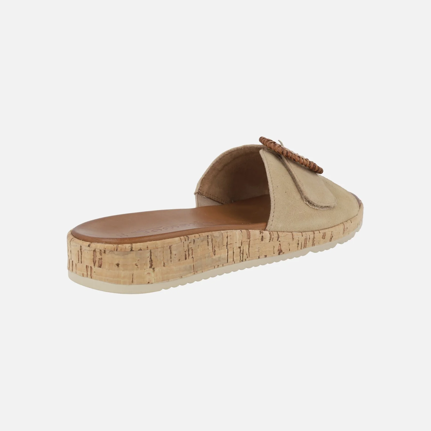Sandalias en ante beige con hebilla circular efecto rafia - Image 4
