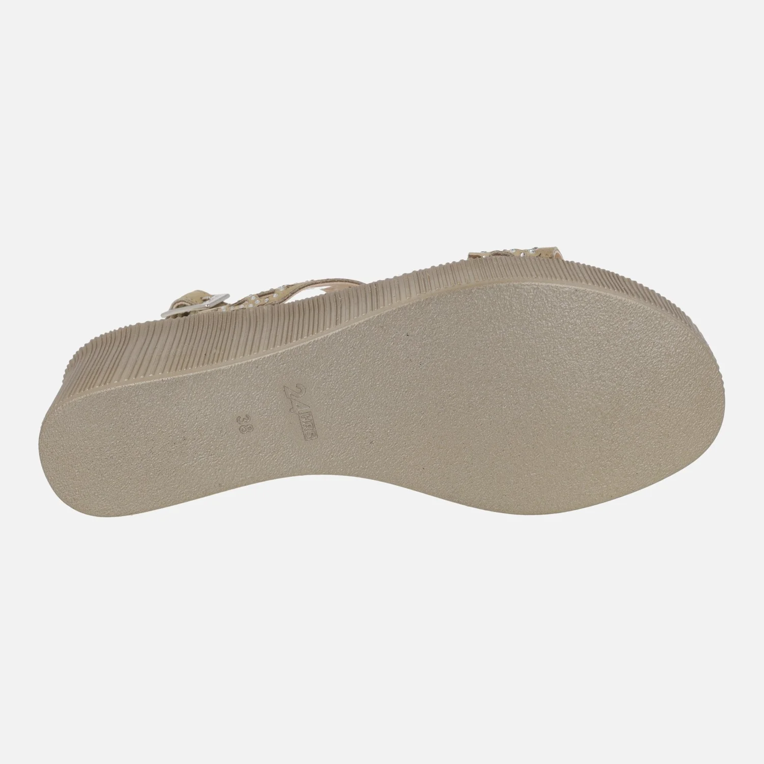 Sandalias en nobuck color arena con troquelados y detalles de strass - Image 6