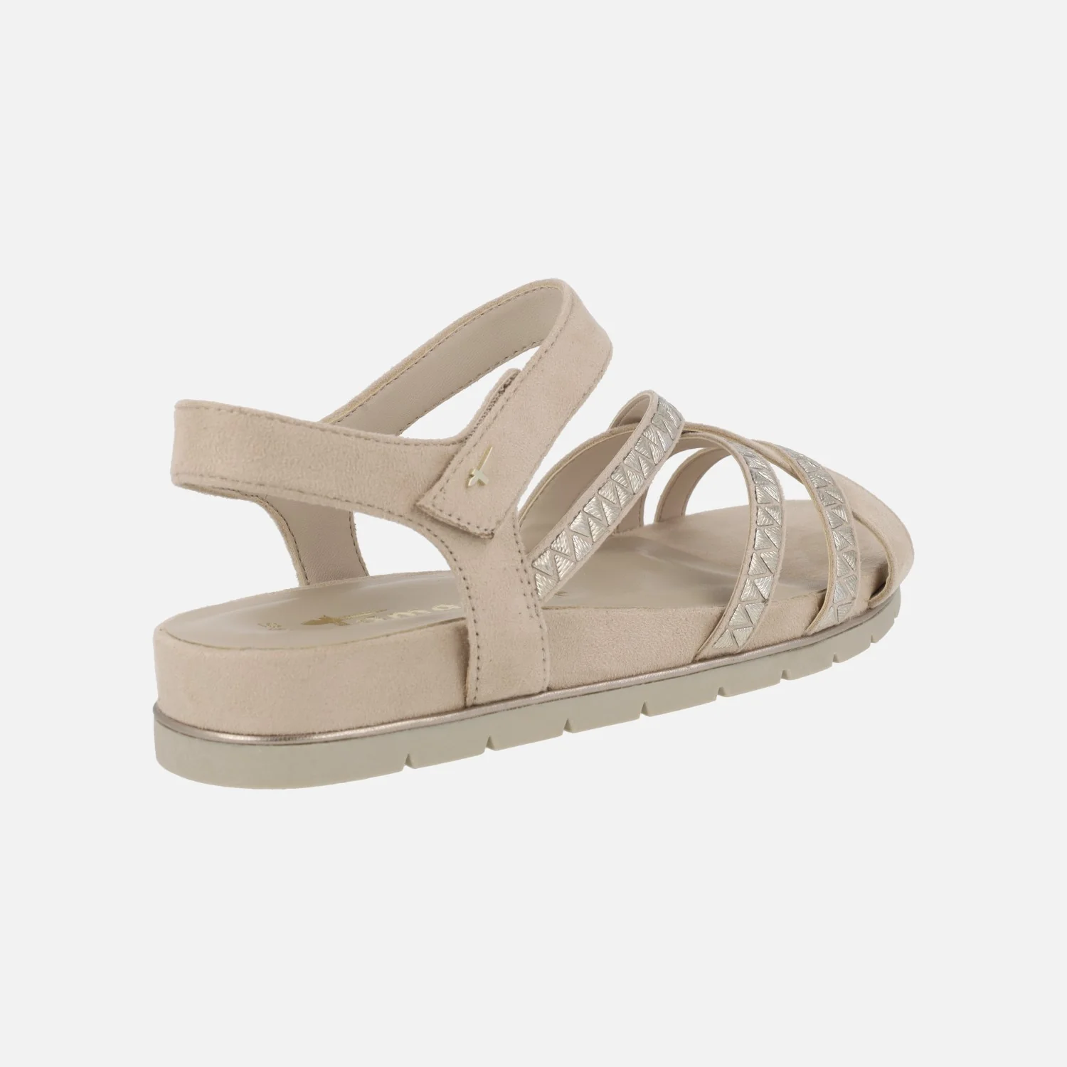 Sandalias en tejido beige con detalles dorados y cierre de velcro - Image 4