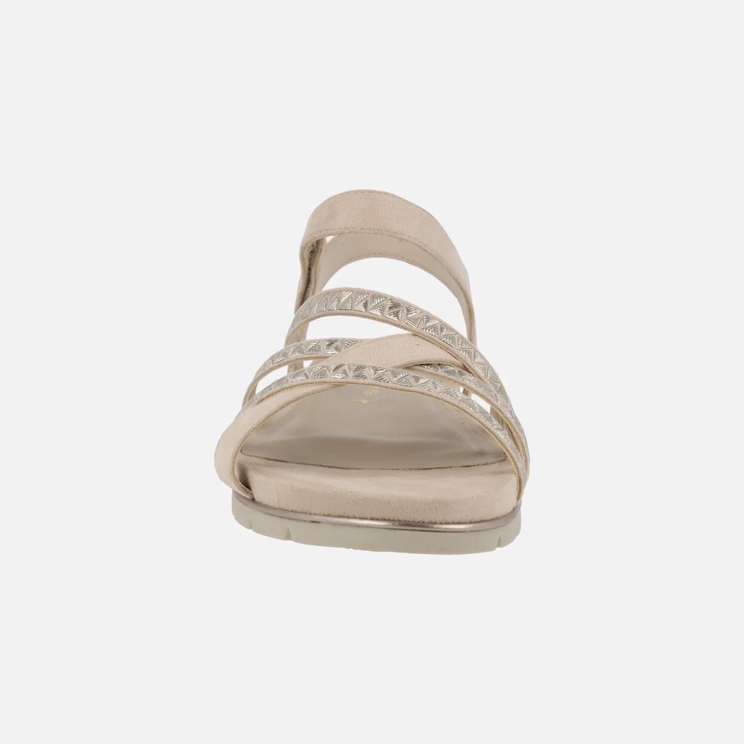 Sandalias en tejido beige con detalles dorados y cierre de velcro - Image 5