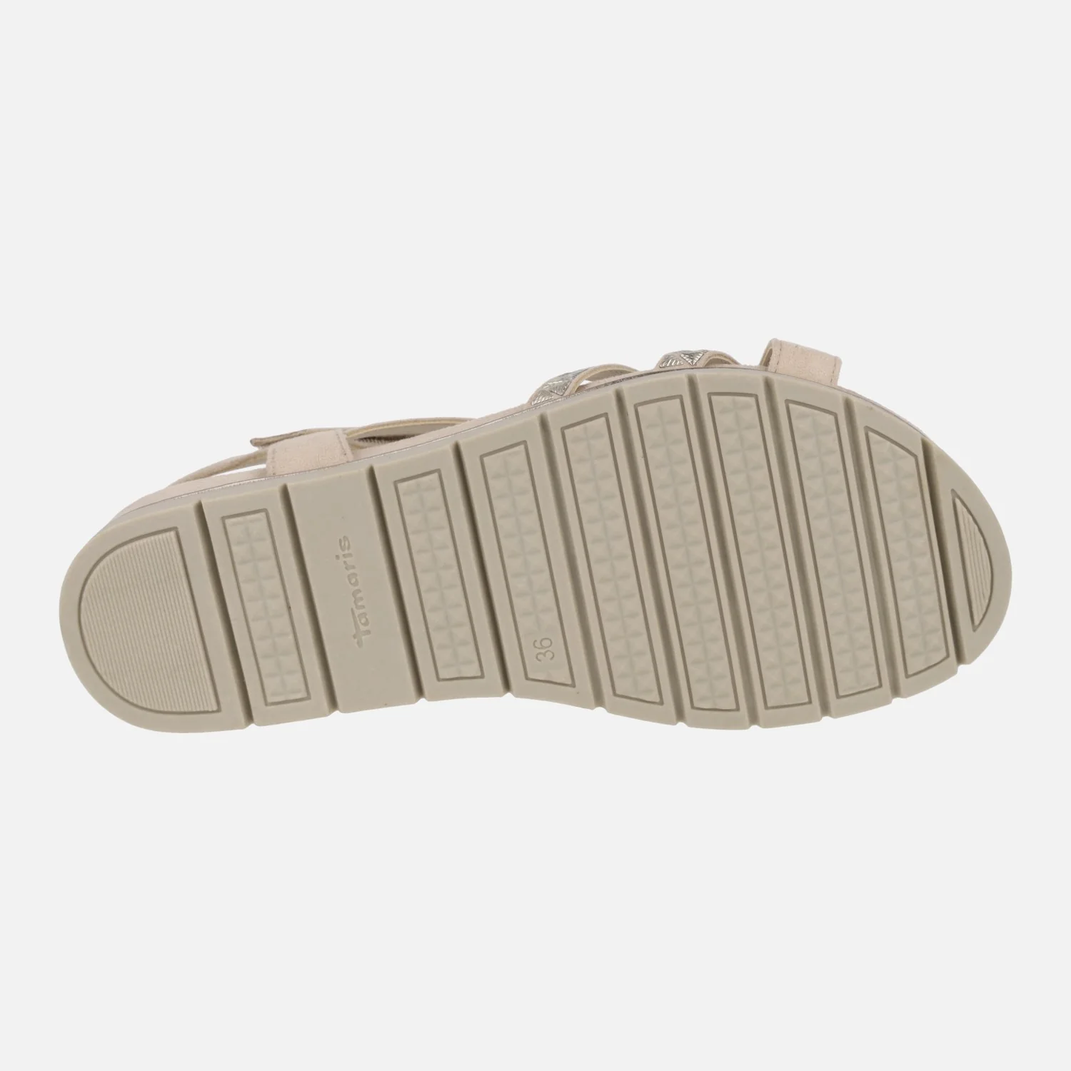 Sandalias en tejido beige con detalles dorados y cierre de velcro - Image 6