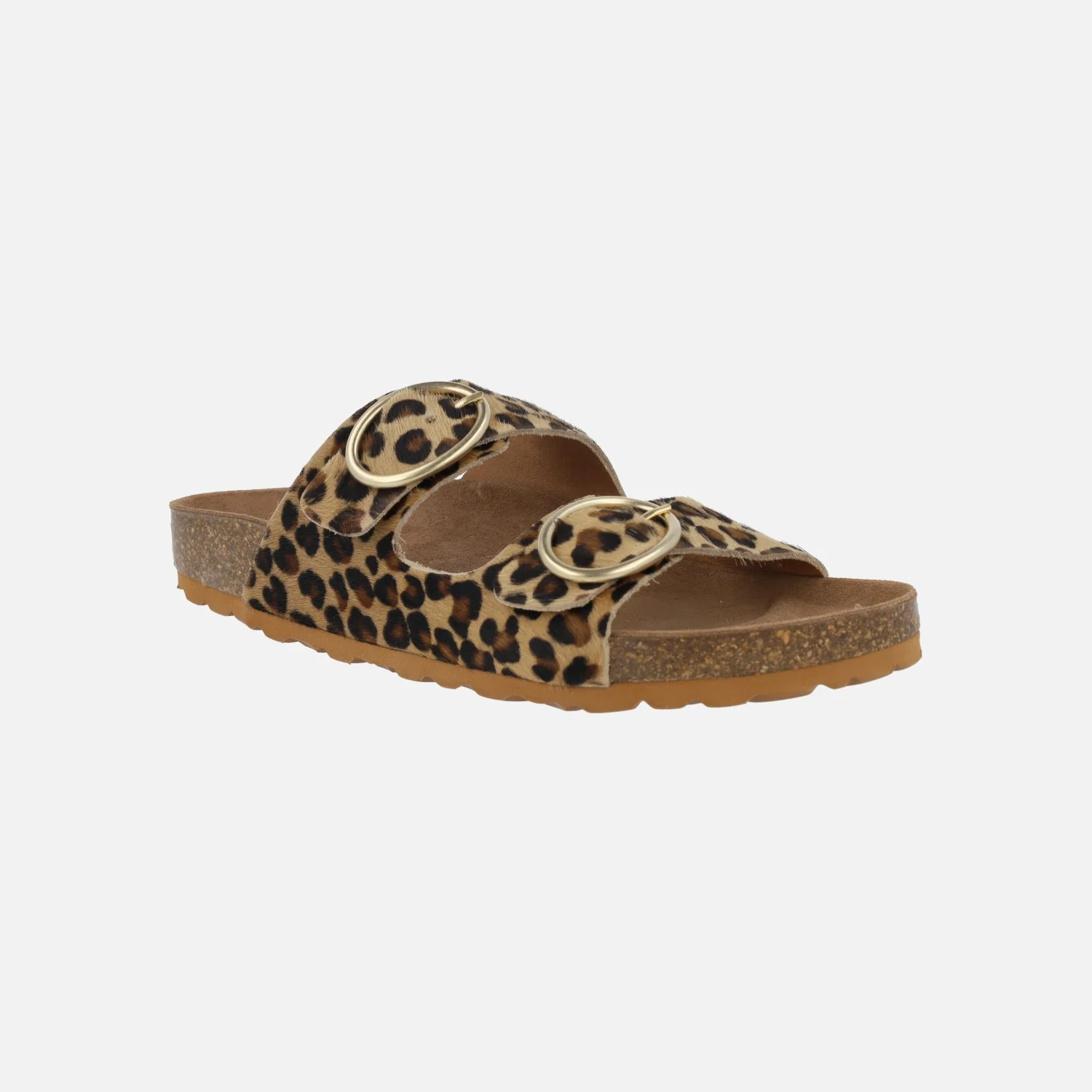 Sandalias estilo bio en piel animal print leopardo con hebillas doradas - Image 2