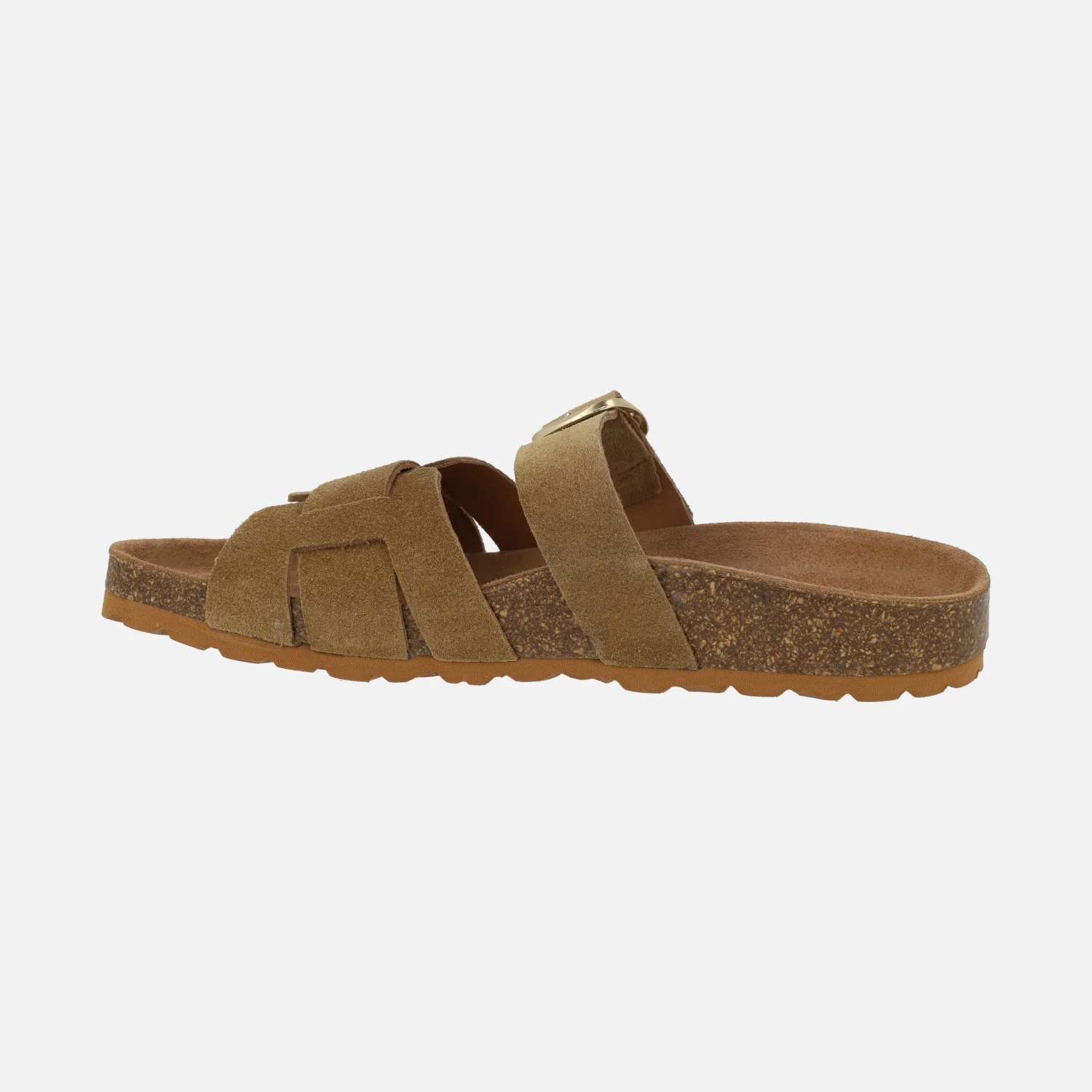Sandalias estilo bios en serraje camel con hebilla - Image 3