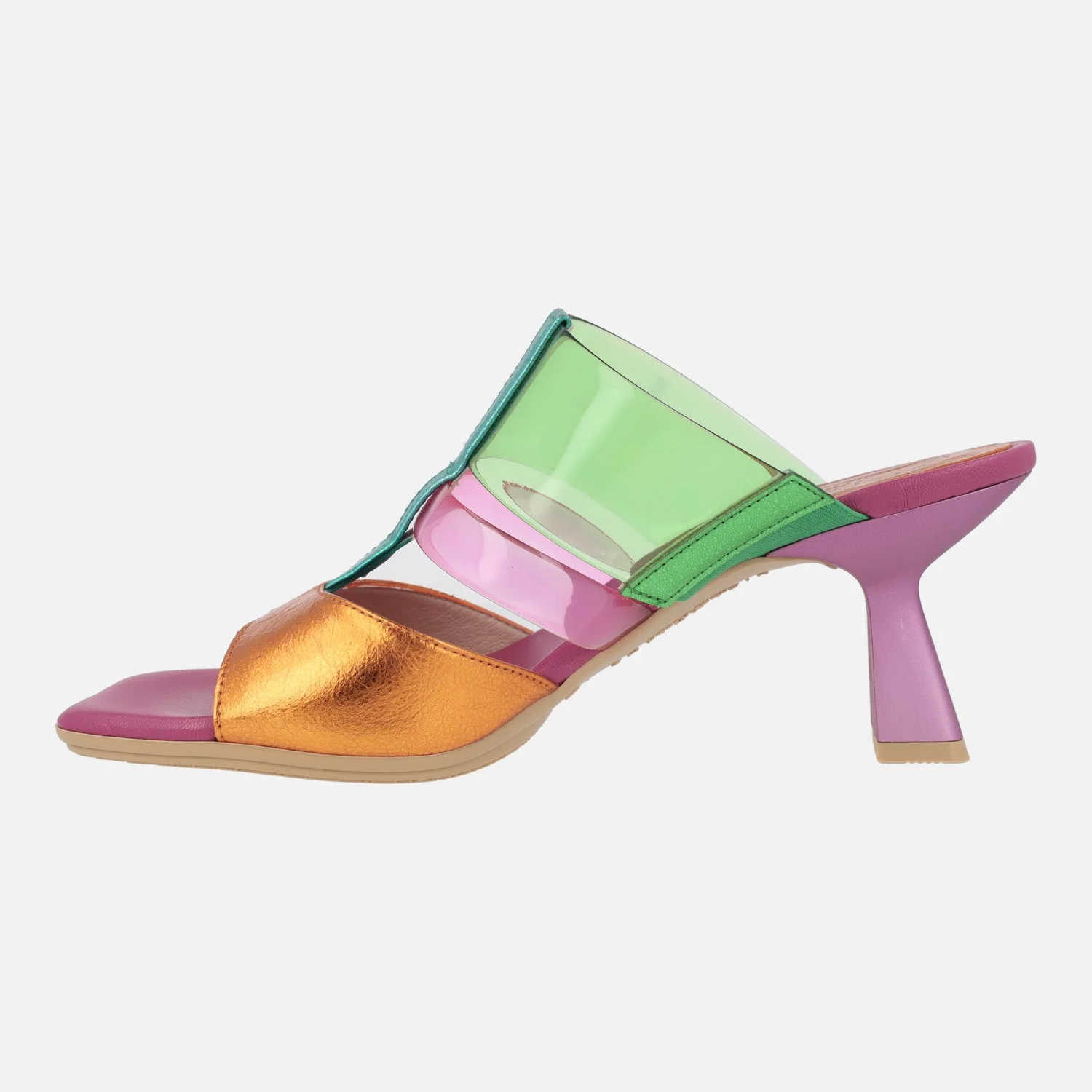 Sandalias estilo mules combinadas en piel y vinilo - Image 3