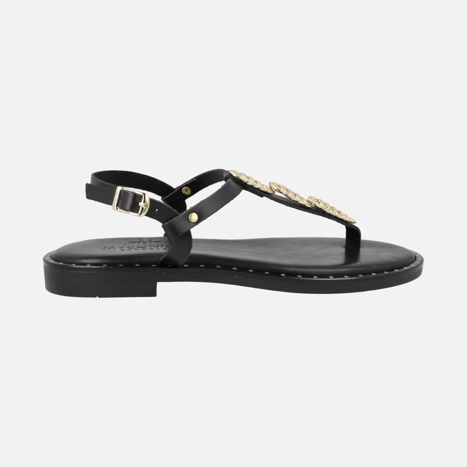 Sandalias griegas en color Negro con adorno metálico