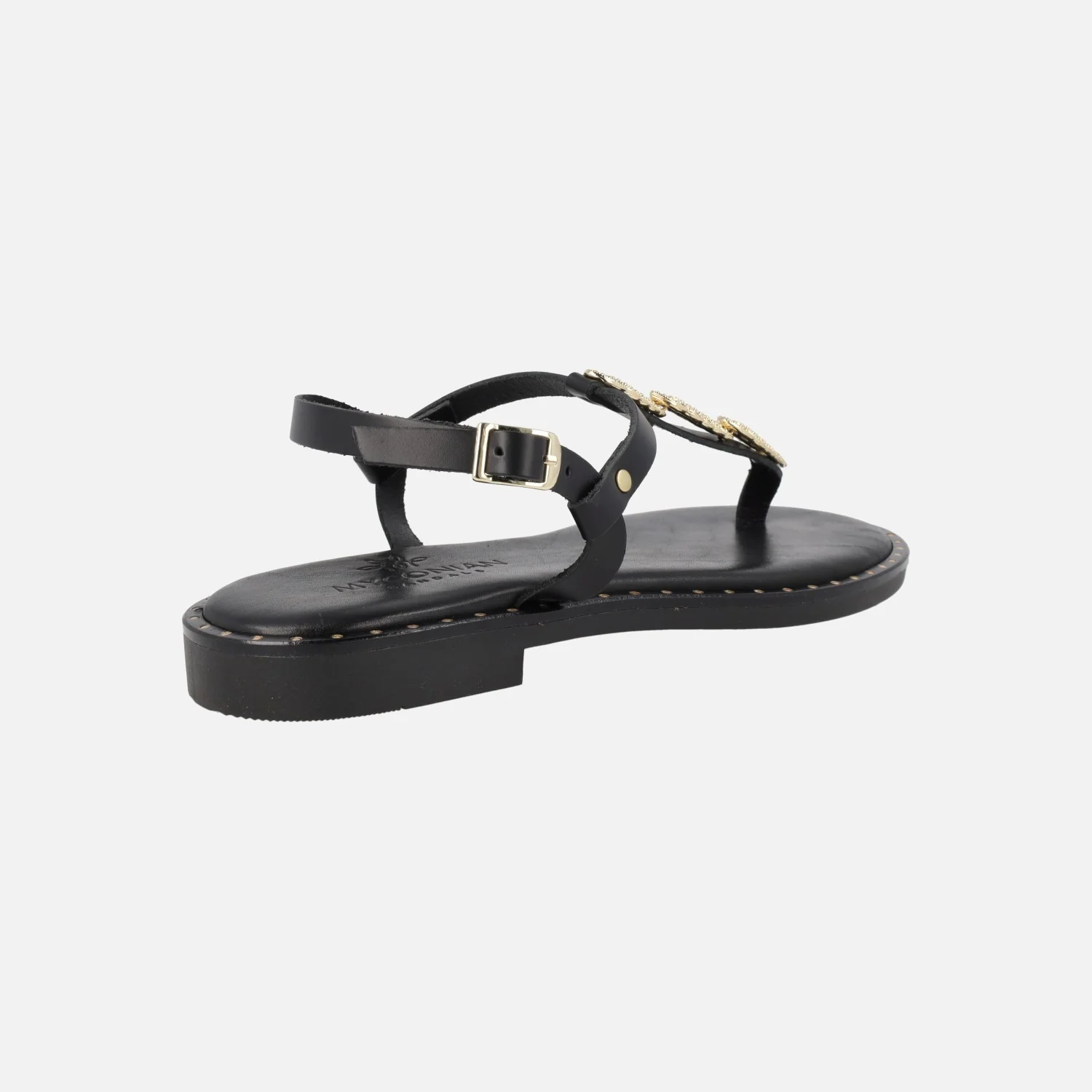 Sandalias griegas en color Negro con adorno metálico - Image 3