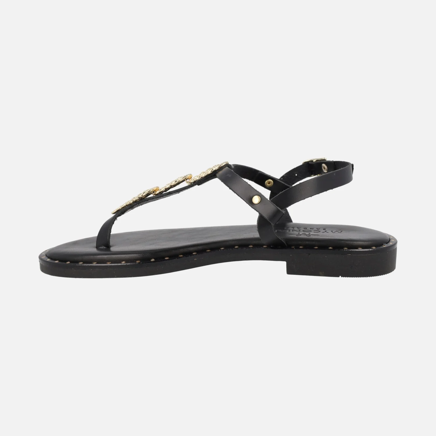 Sandalias griegas en color Negro con adorno metálico - Image 4