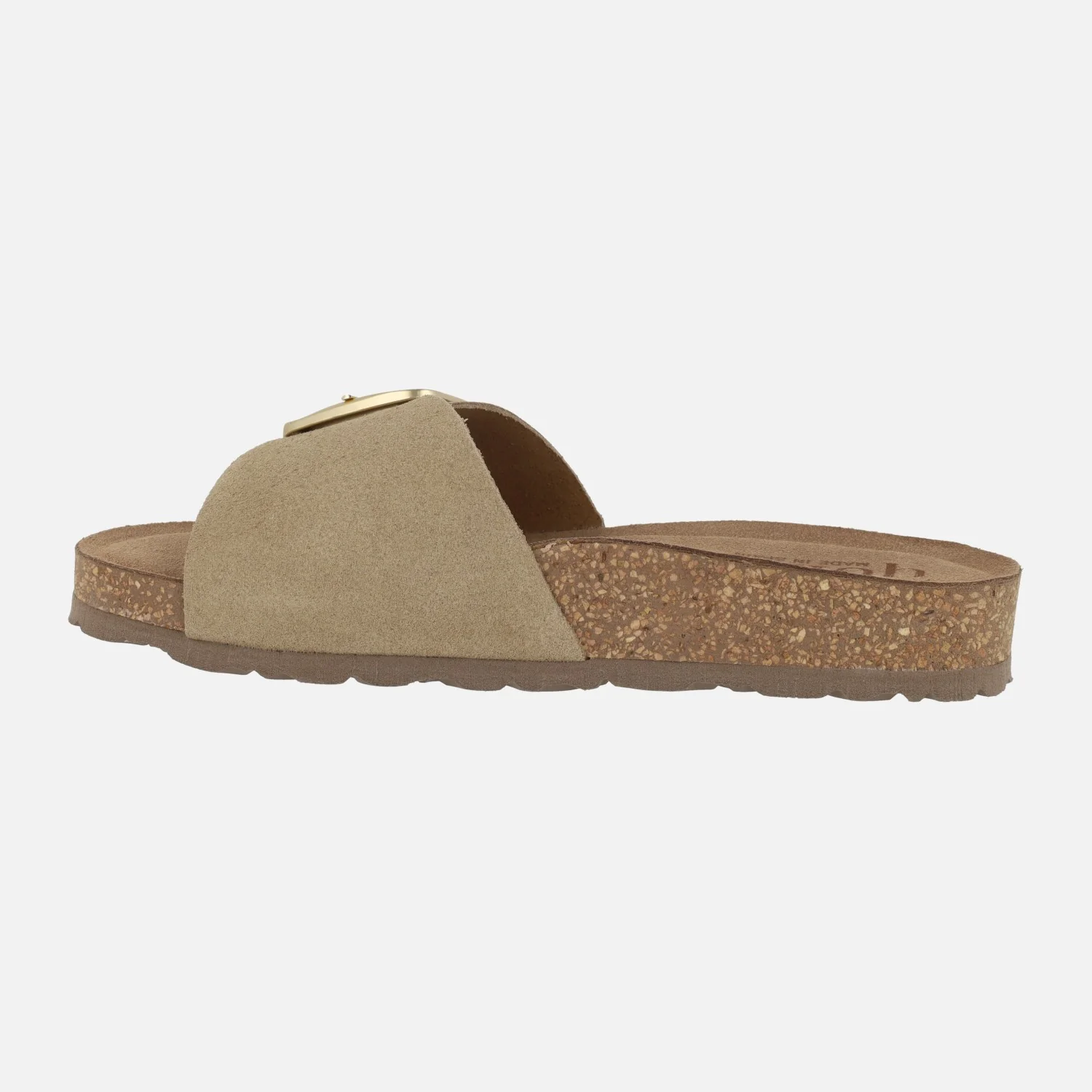 Sandalias Jerba-114 Mushroom en serraje beige con hebilla dorada - Image 3