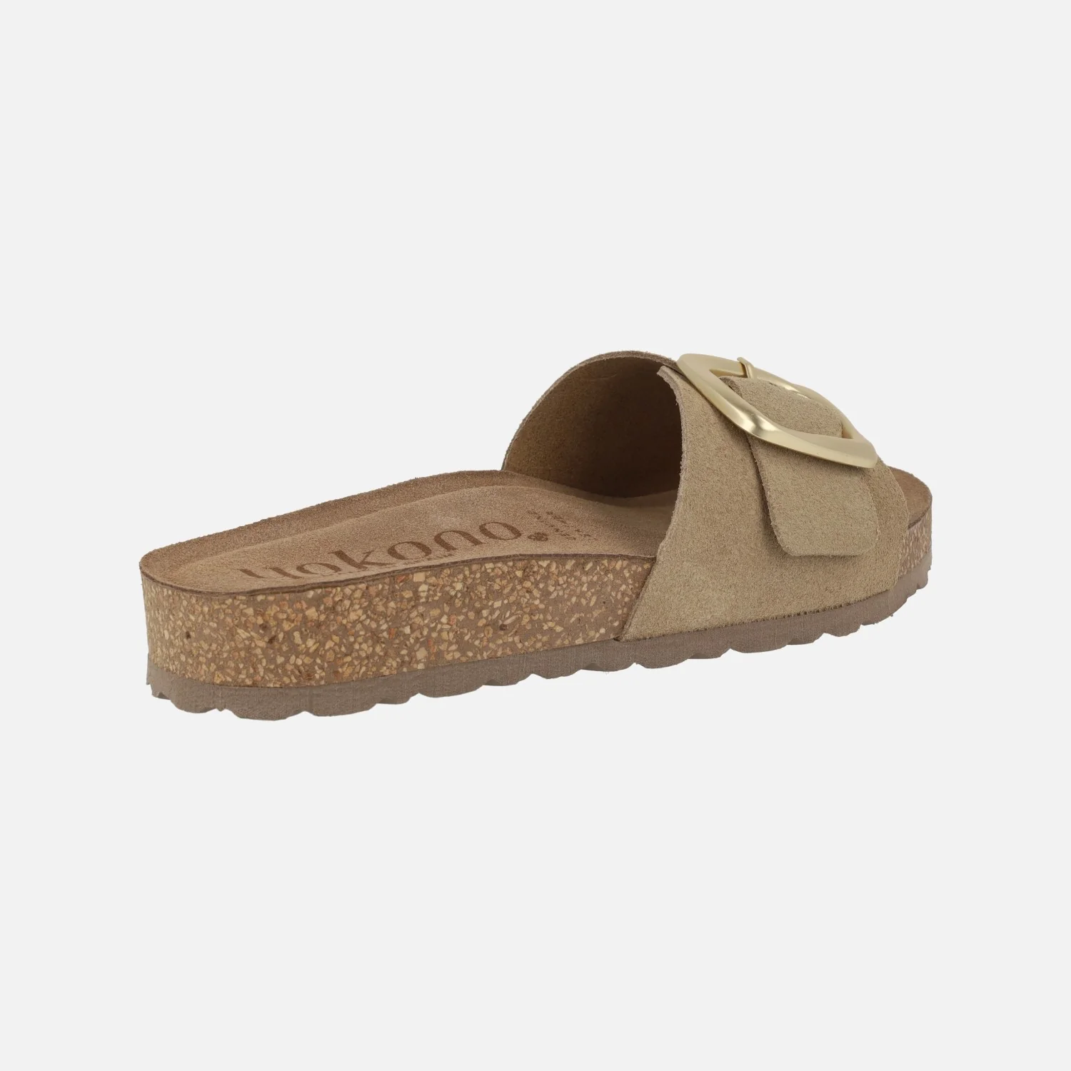 Sandalias Jerba-114 Mushroom en serraje beige con hebilla dorada - Image 4