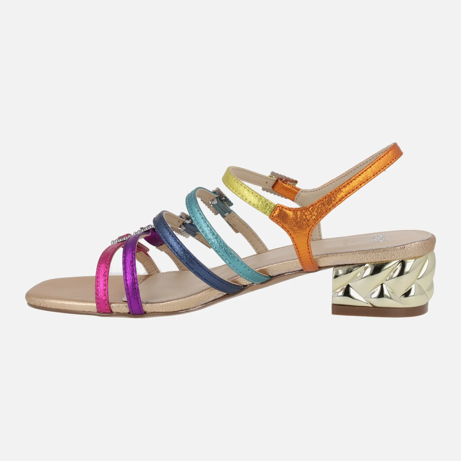 Sandalias joya Katy con tiras multicolor y tacón metálico - Image 3