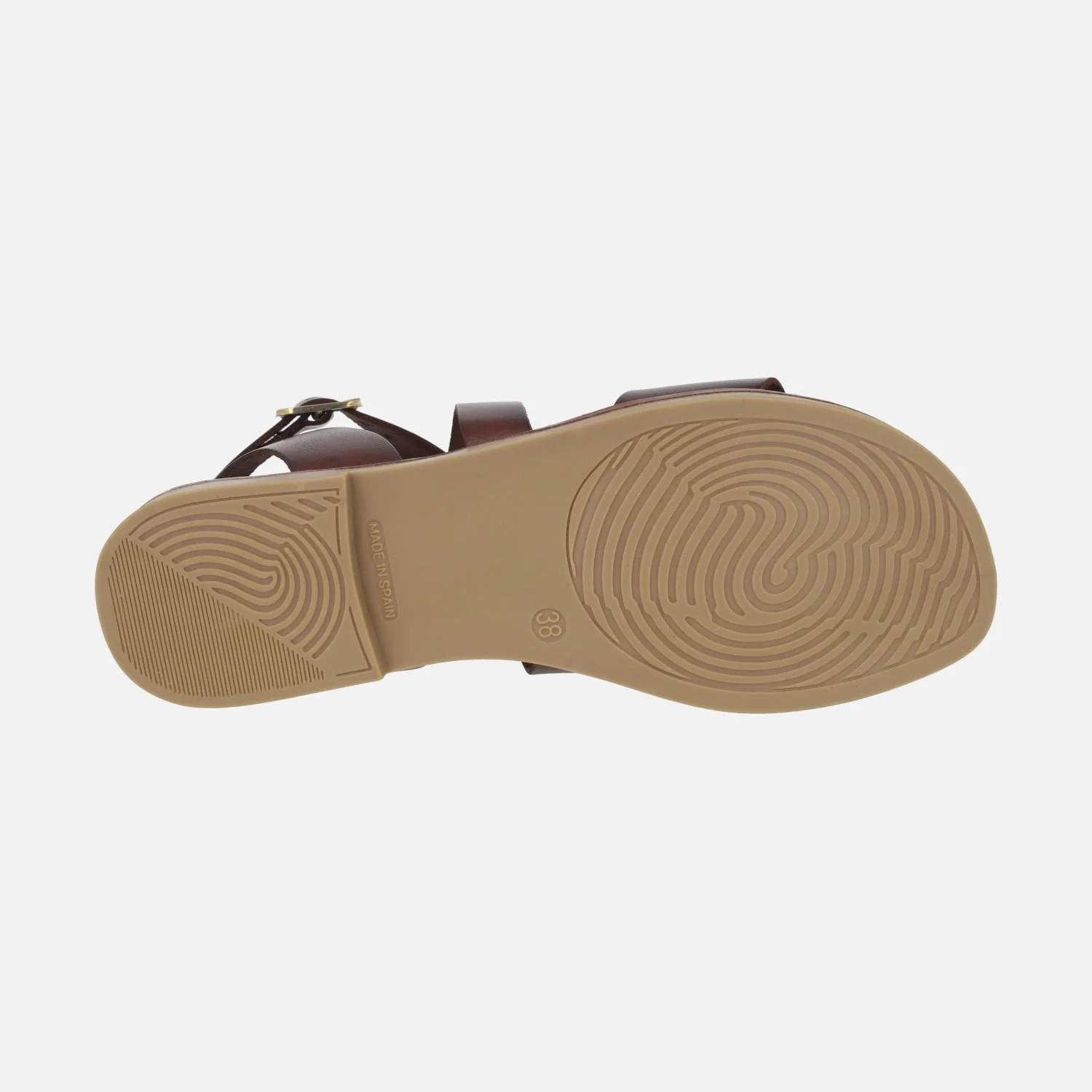 Sandalias marrones de piel con adorno de monedas color oro - Image 6