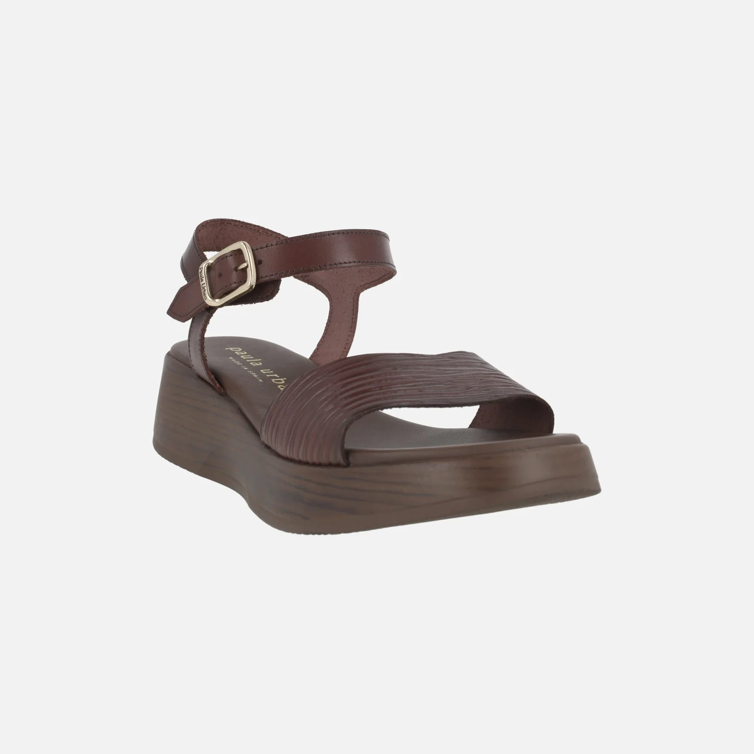 Sandalias marrones de piel con pala fruncida y pulsera al tobillo - Image 2