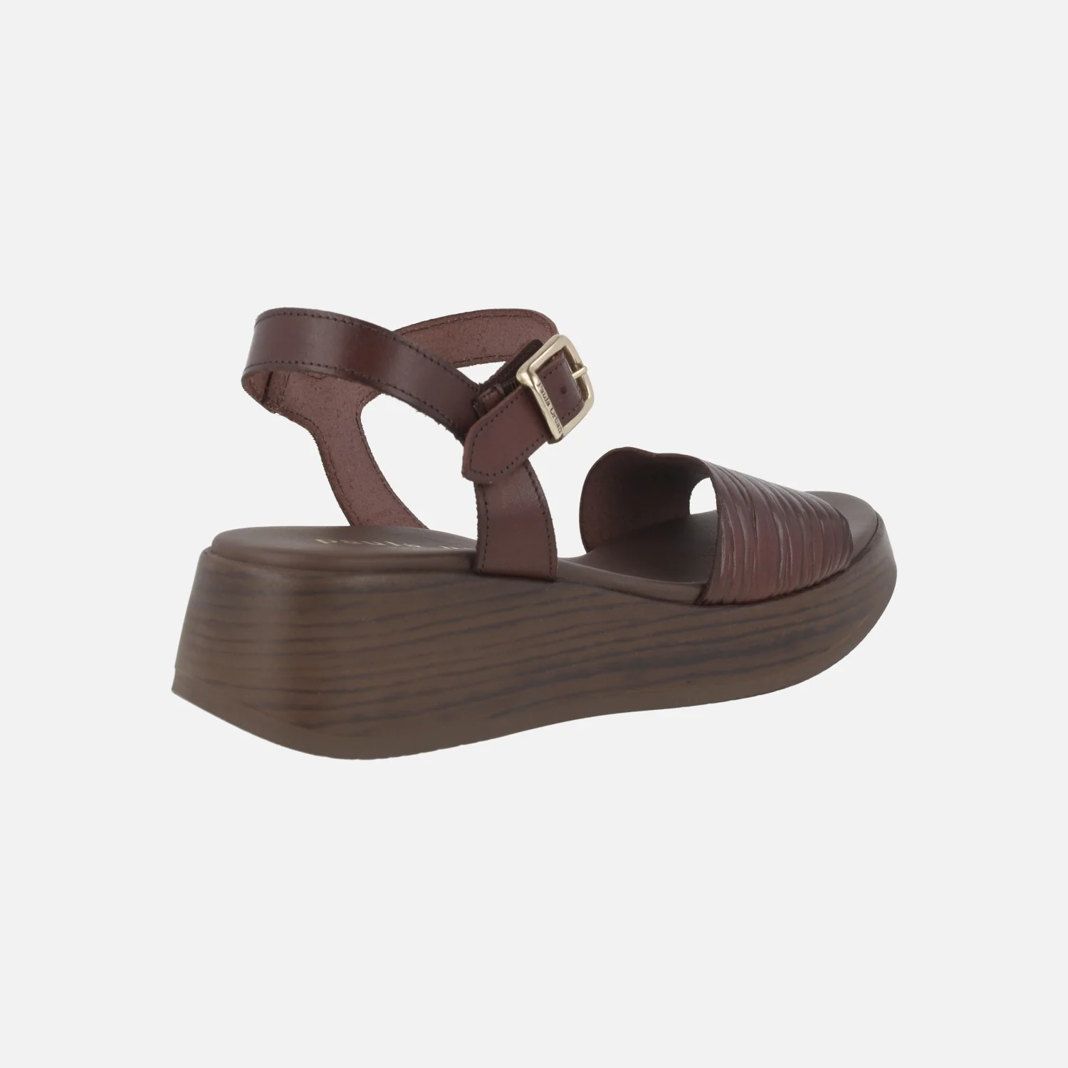 Sandalias marrones de piel con pala fruncida y pulsera al tobillo - Image 4