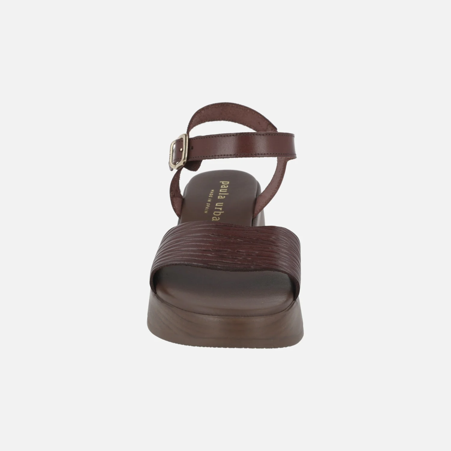 Sandalias marrones de piel con pala fruncida y pulsera al tobillo - Image 5