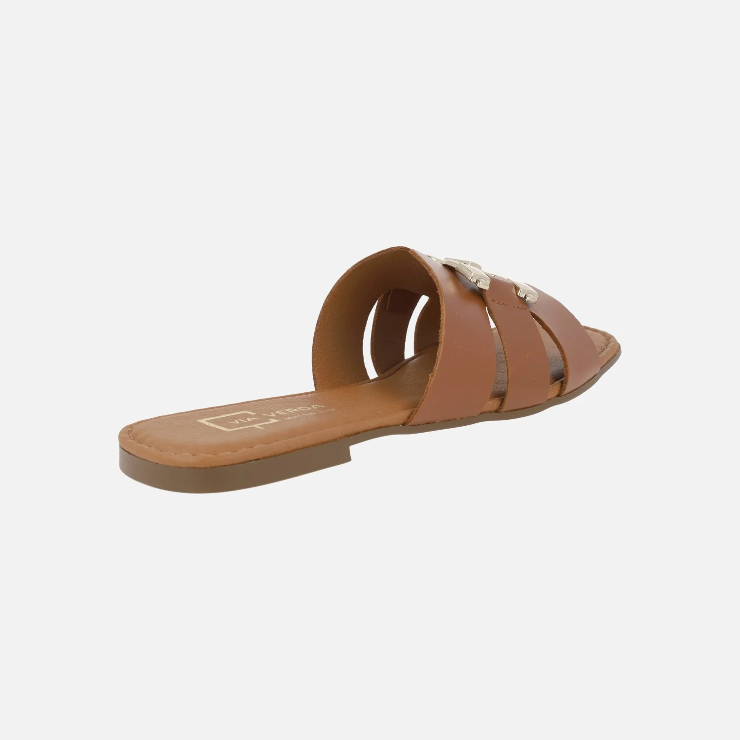Sandalias planas de piel con adorno dorado - Image 4